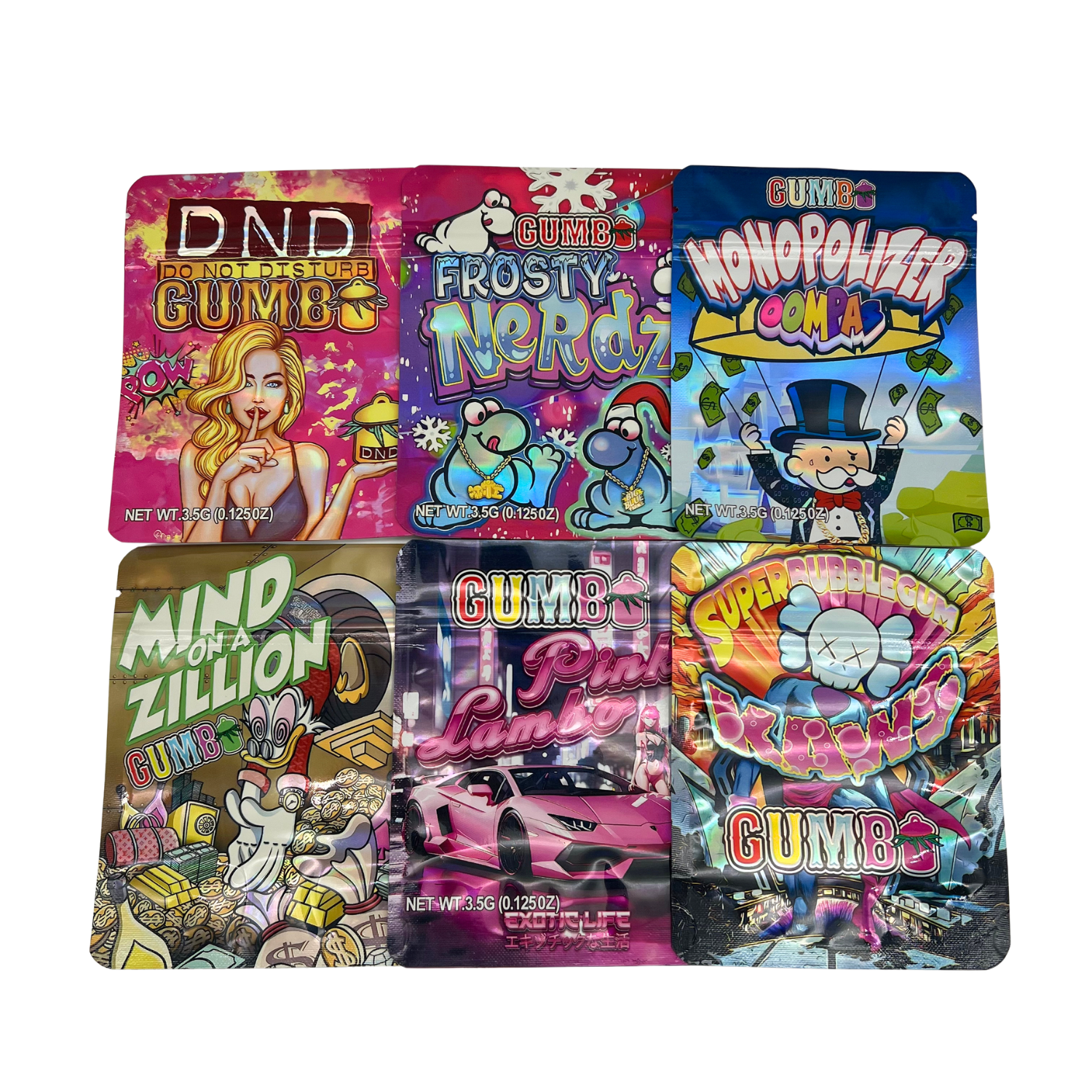 (50 Count) 3.5g Mylar Bags Mix Designs (GUMBO) - Image 2