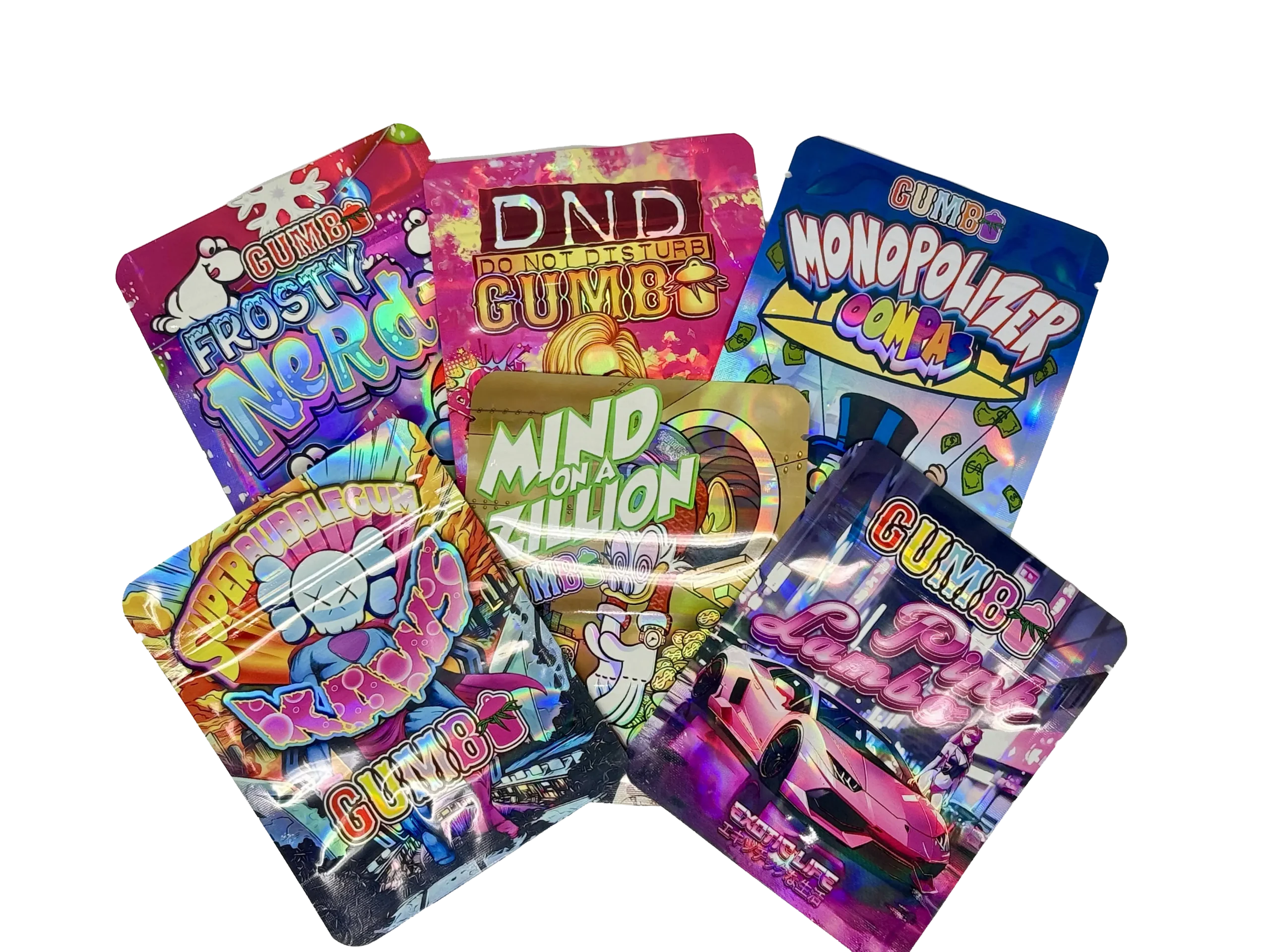(50 Count) 3.5g Mylar Bags Mix Designs (GUMBO)