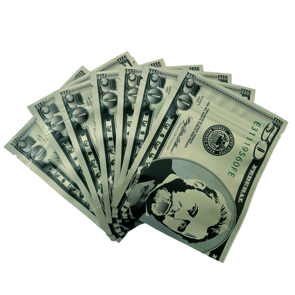 3.5 Gram Money Mylar Bag – Premium Smell-Proof Packaging - Fifty Dollar Bill Vers 2 (50 Count) MMB-35G-003