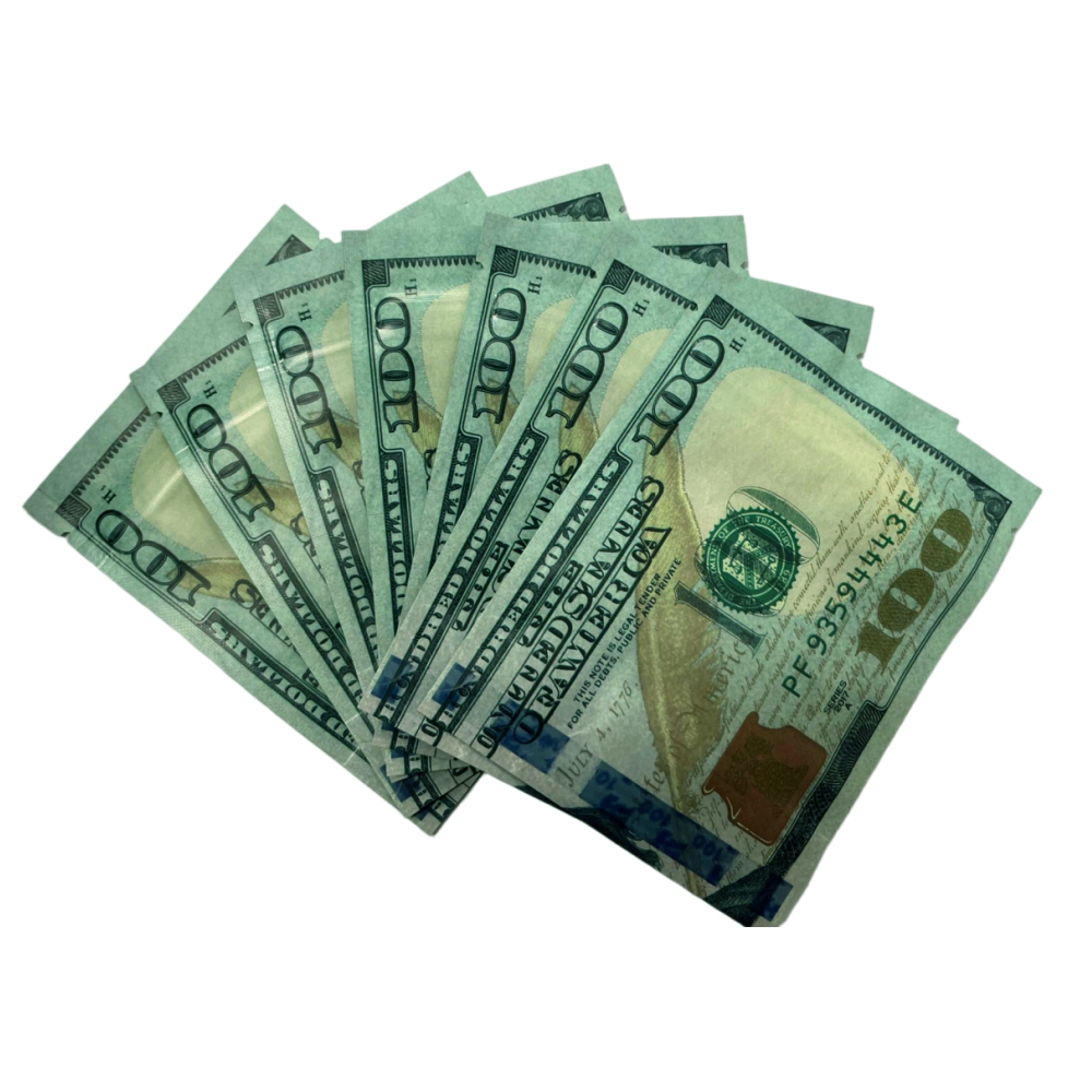 3.5 Gram Money Mylar Bag – Premium Smell-Proof Packaging - Hundred Dollar Bill Front (50 Count) MMB-35G-005