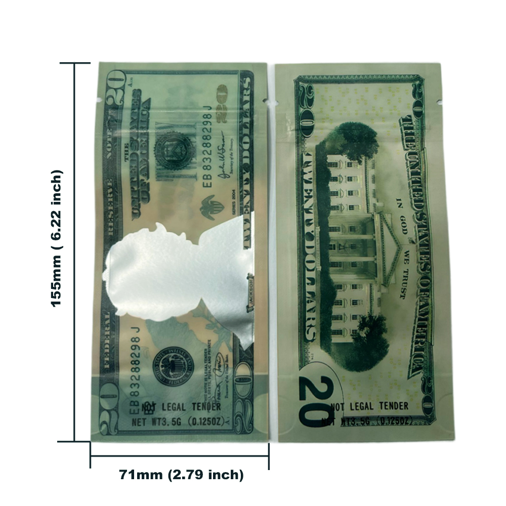 3.5 Gram Money Mylar Bag – Premium Smell-Proof Packaging - Twenty Dollar Bill Who (50 Count) MMB-35G-008 - Image 3