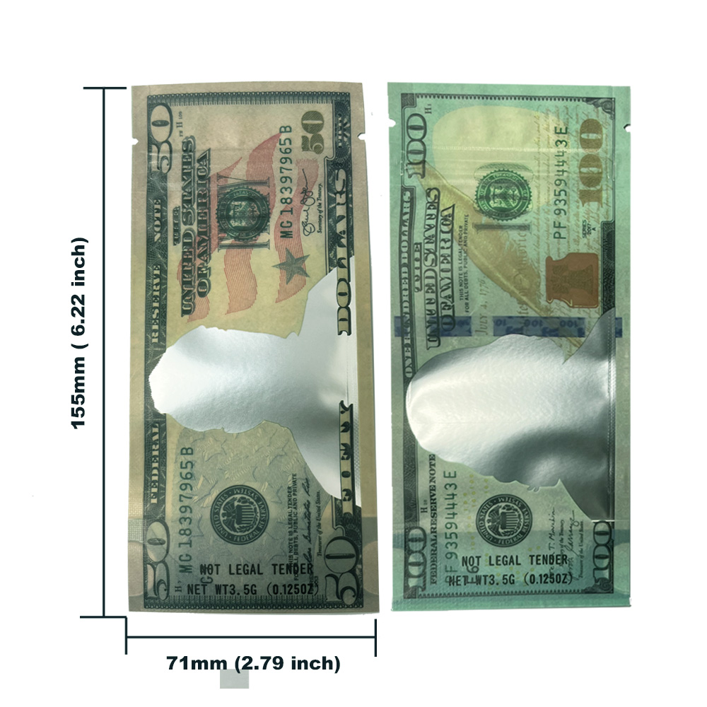 3.5 Gram Money Mylar Bag – Premium Smell-Proof Packaging - Fifty Dollar Bill Who (50 Count) MMB-35G-009 - Image 3