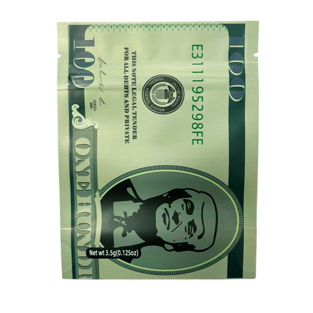 3.5 Gram Money Mylar Bag – Premium Smell-Proof Packaging - Hundred Dollar Bill Ver 2 (50 Count) MMB-35G-011 - Image 2