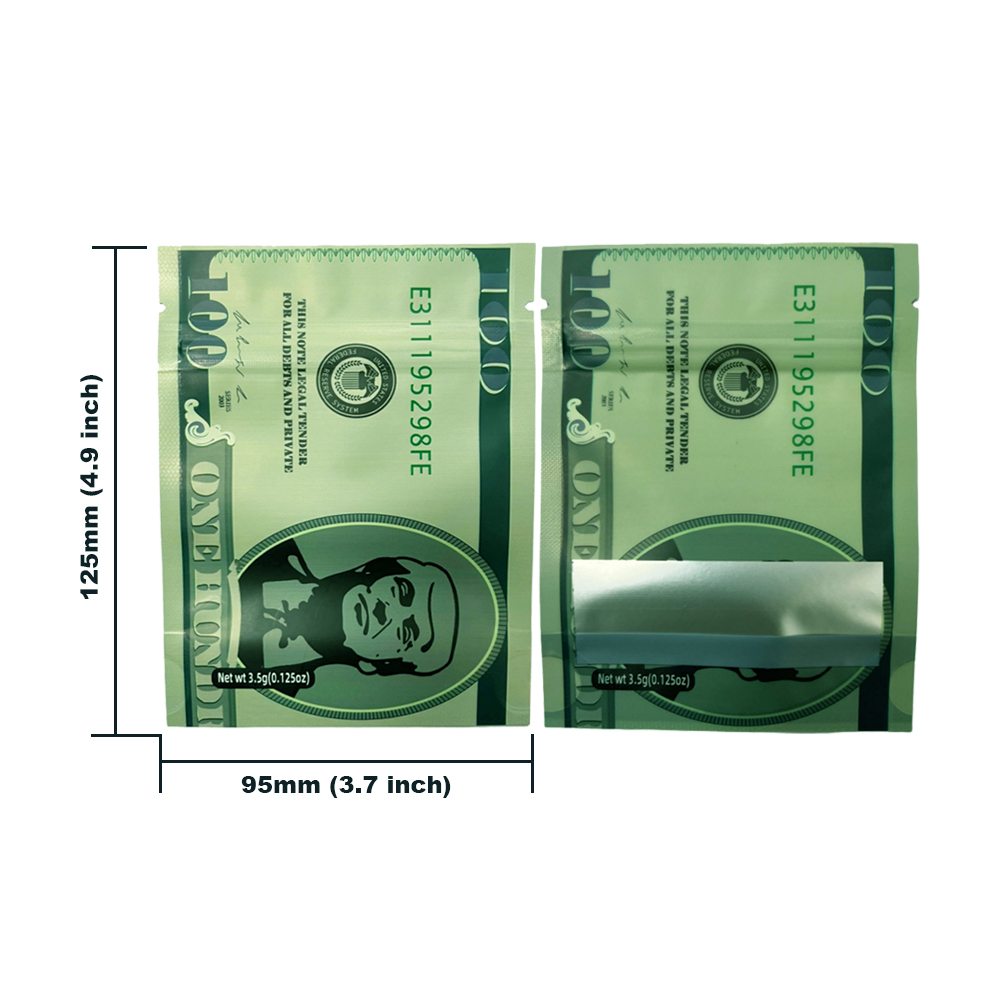 3.5 Gram Money Mylar Bag – Premium Smell-Proof Packaging - Hundred Dollar Bill Ver 2 (50 Count) MMB-35G-011 - Image 8