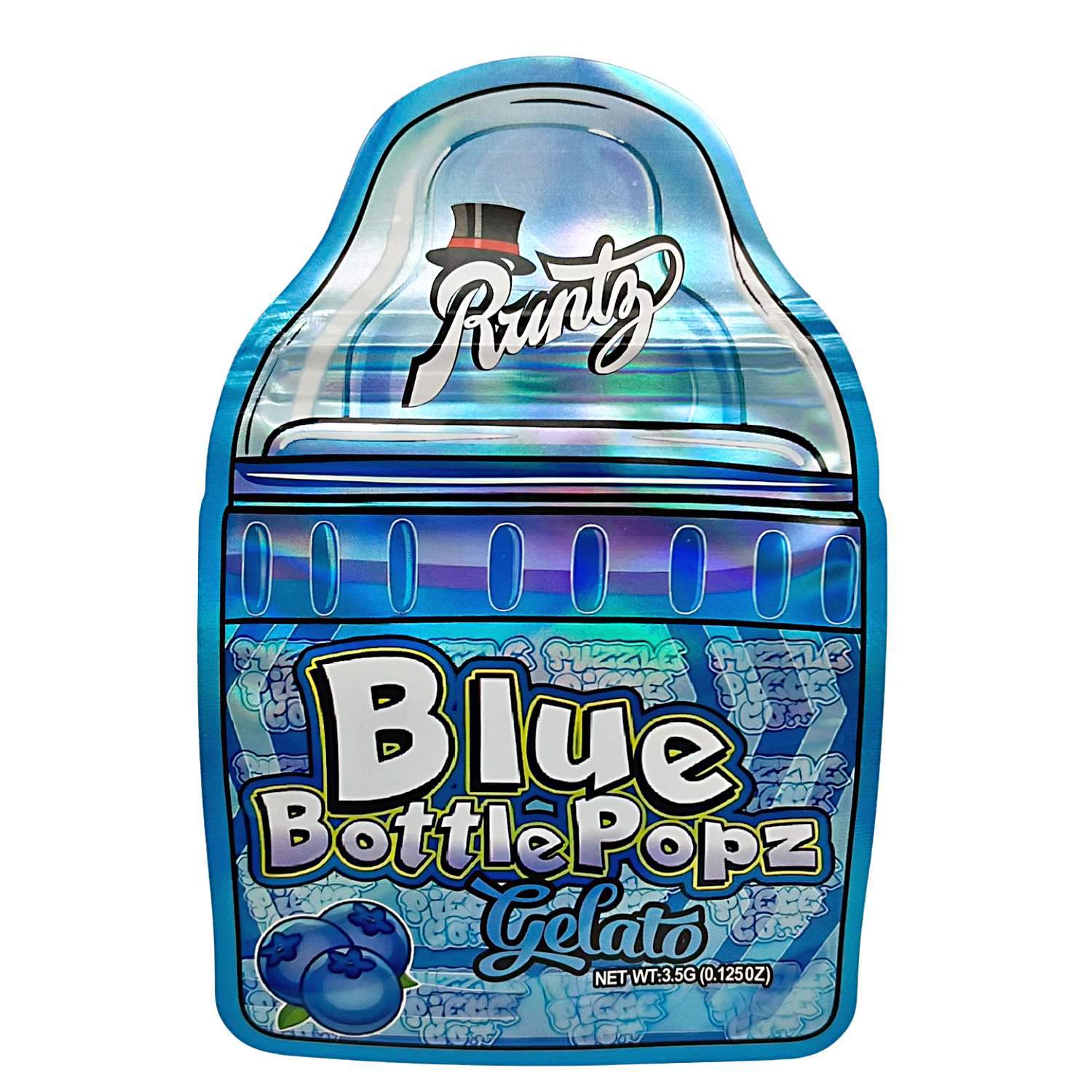 3.5g Shaped Mylar Bag – Premium Smell-Proof Packaging - Runtz Blue Bottle Popz Gelato (50 Count) SMB-35G-058