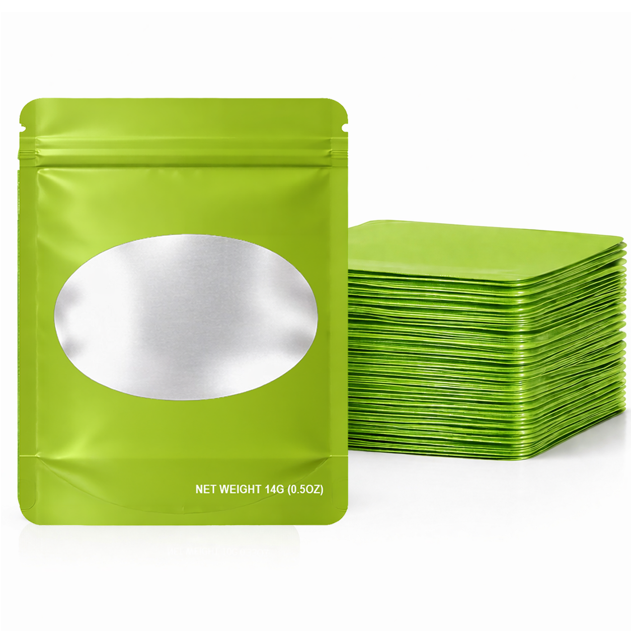 14 Gram Mylar Bag – Premium Smell-Proof Flower Packaging - Lime Green Solid Color (50 Count) SMBW-14G-003