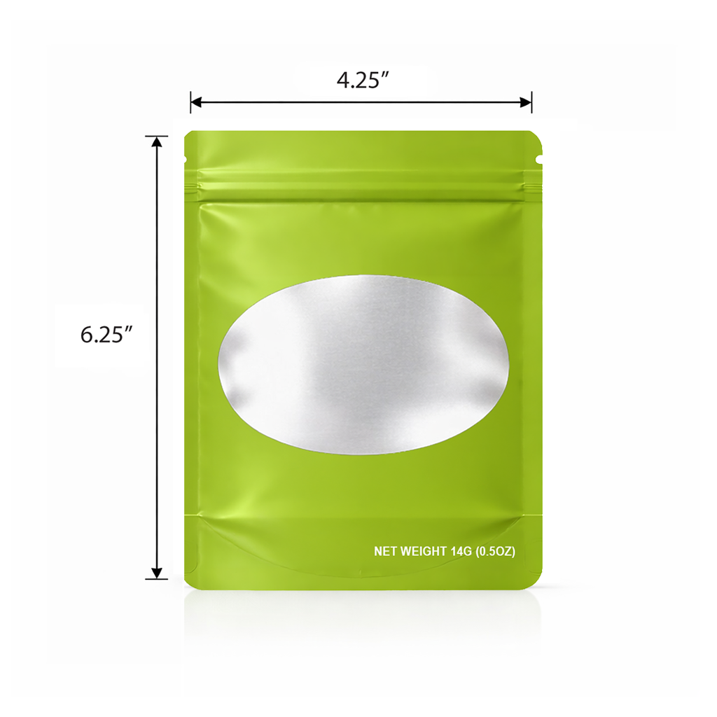 14 Gram Mylar Bag – Premium Smell-Proof Flower Packaging - Lime Green Solid Color (50 Count) SMBW-14G-003 - Image 2