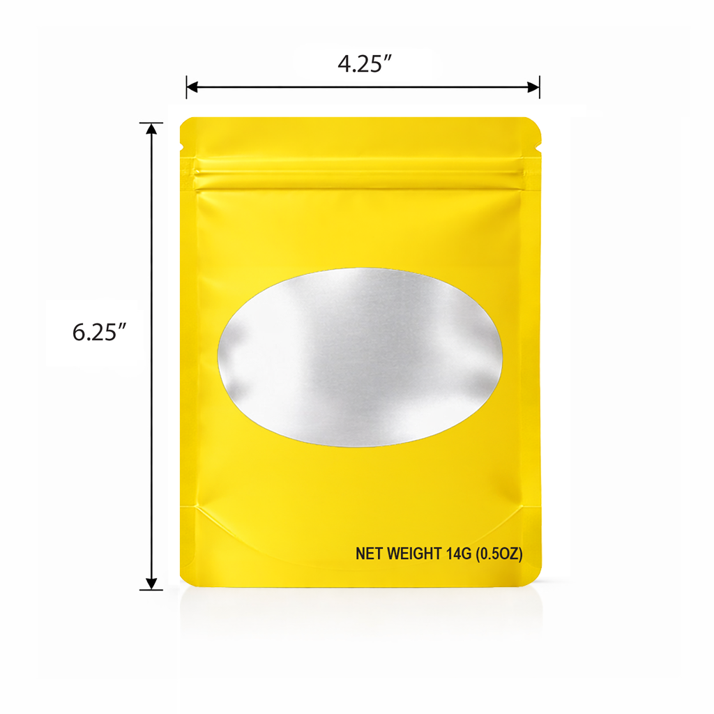 14 Gram Mylar Bag – Premium Smell-Proof Flower Packaging - Yellow Solid Color (50 Count) SMBW-14G-004 - Image 2