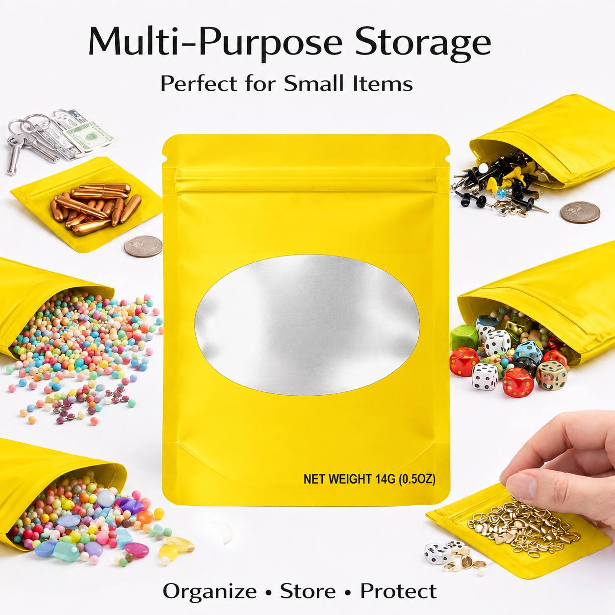 14 Gram Mylar Bag – Premium Smell-Proof Flower Packaging - Yellow Solid Color (50 Count) SMBW-14G-004 - Image 5