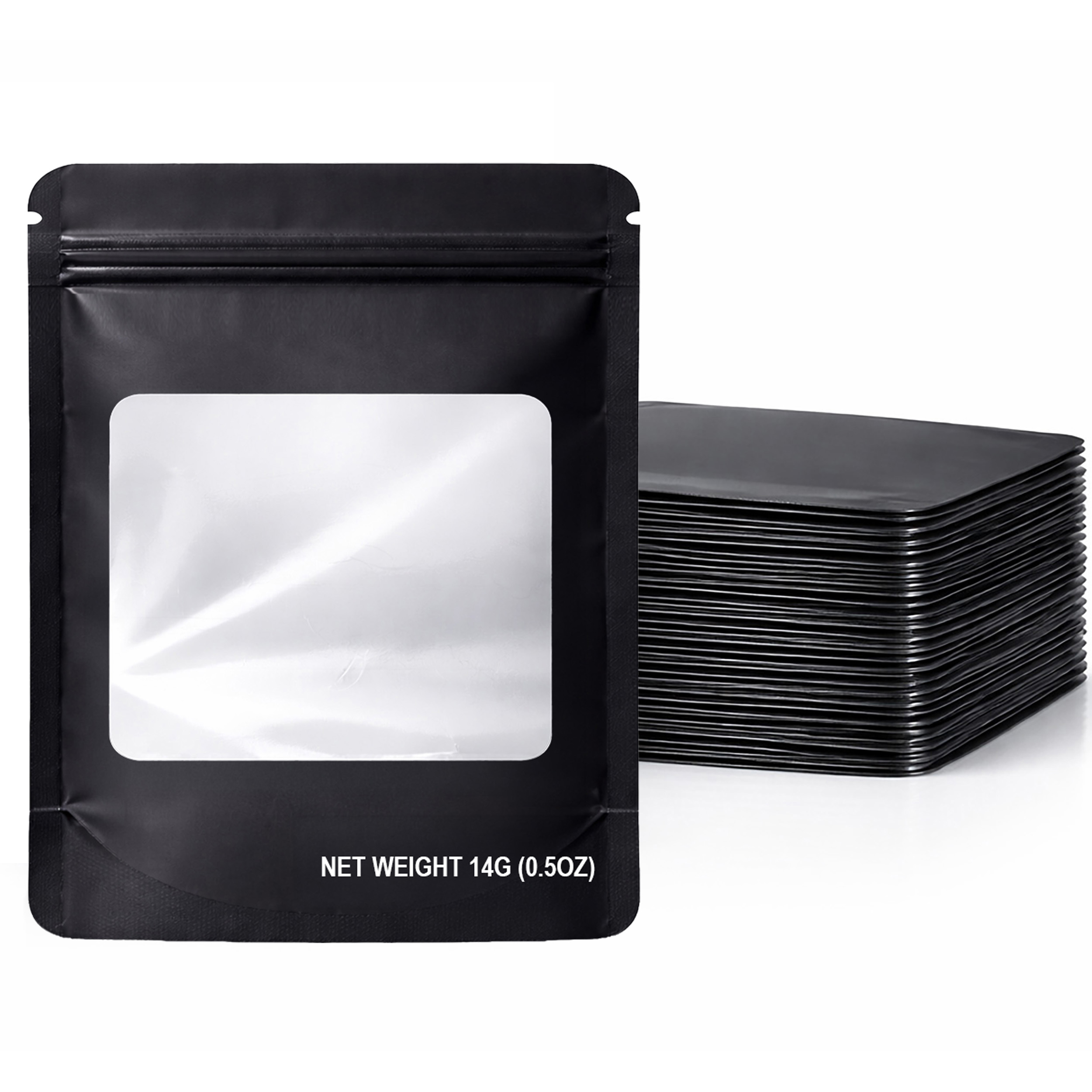 14G Blank Square Window Mylar Bag – Premium Packaging (Black) (50 Count) SMBW-14G-007