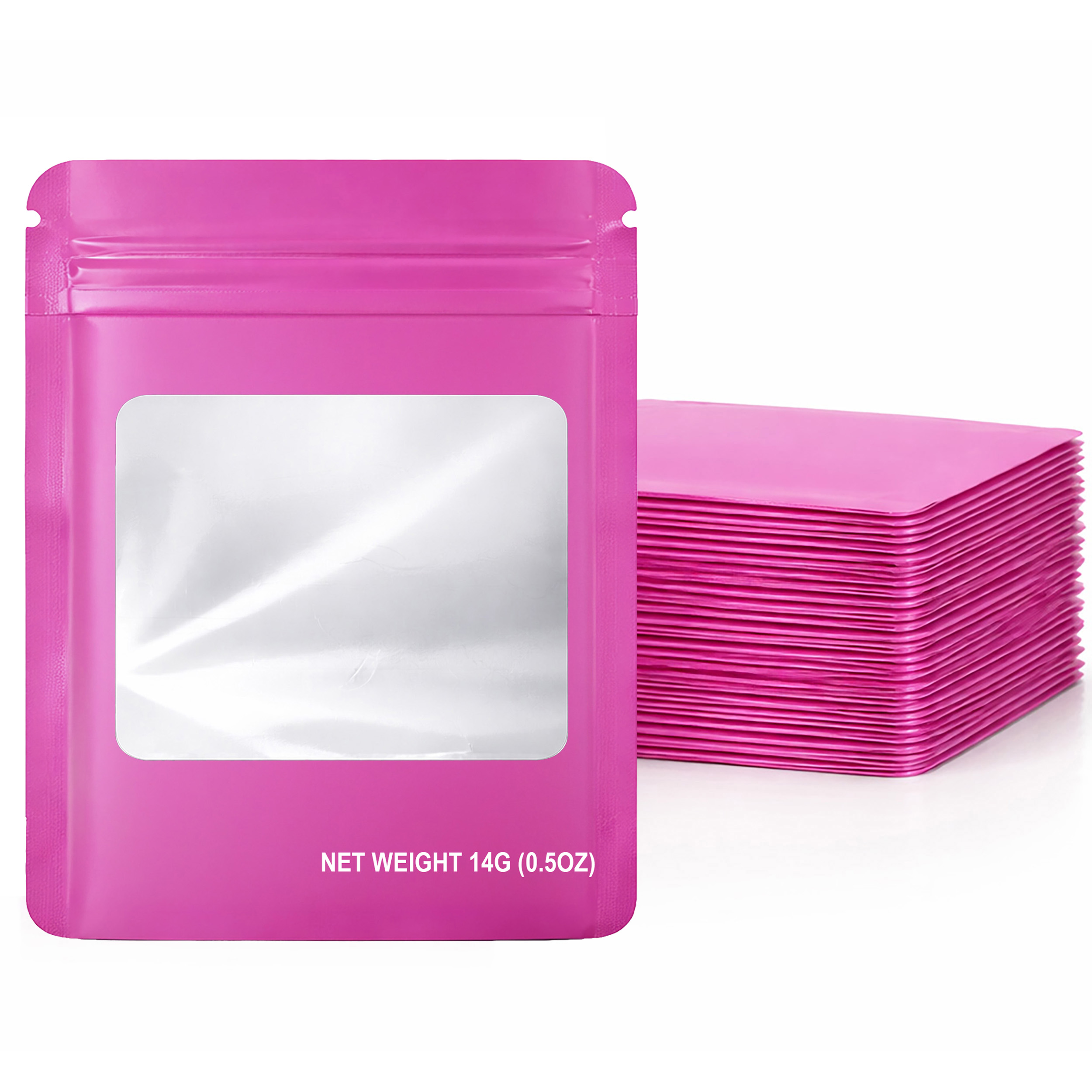 14G Blank Square Window Mylar Bag – Premium Packaging (Pink) (50 Count) SMBW-14G-008
