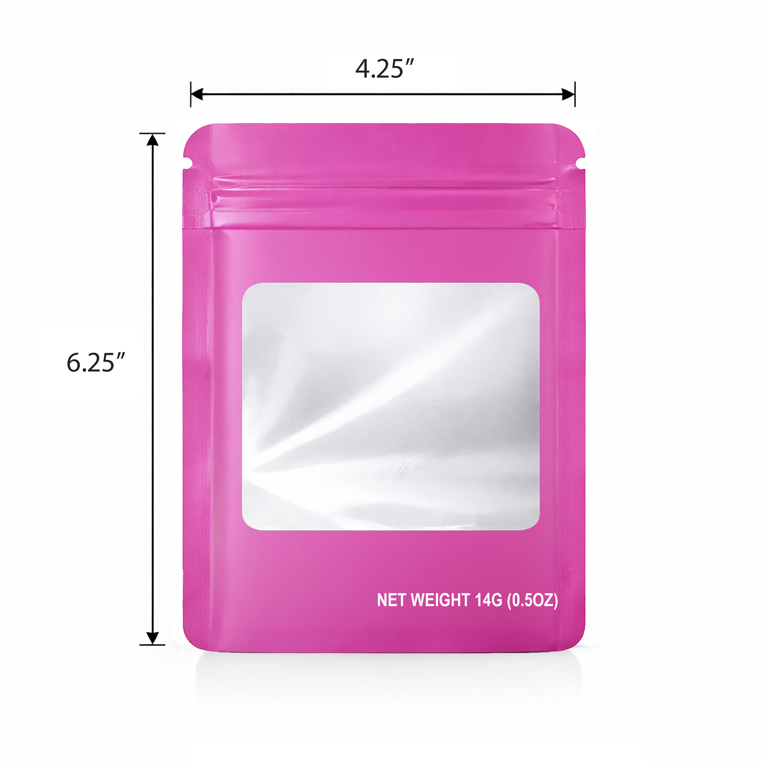 14G Blank Square Window Mylar Bag – Premium Packaging (Pink) (50 Count) SMBW-14G-008 - Image 2