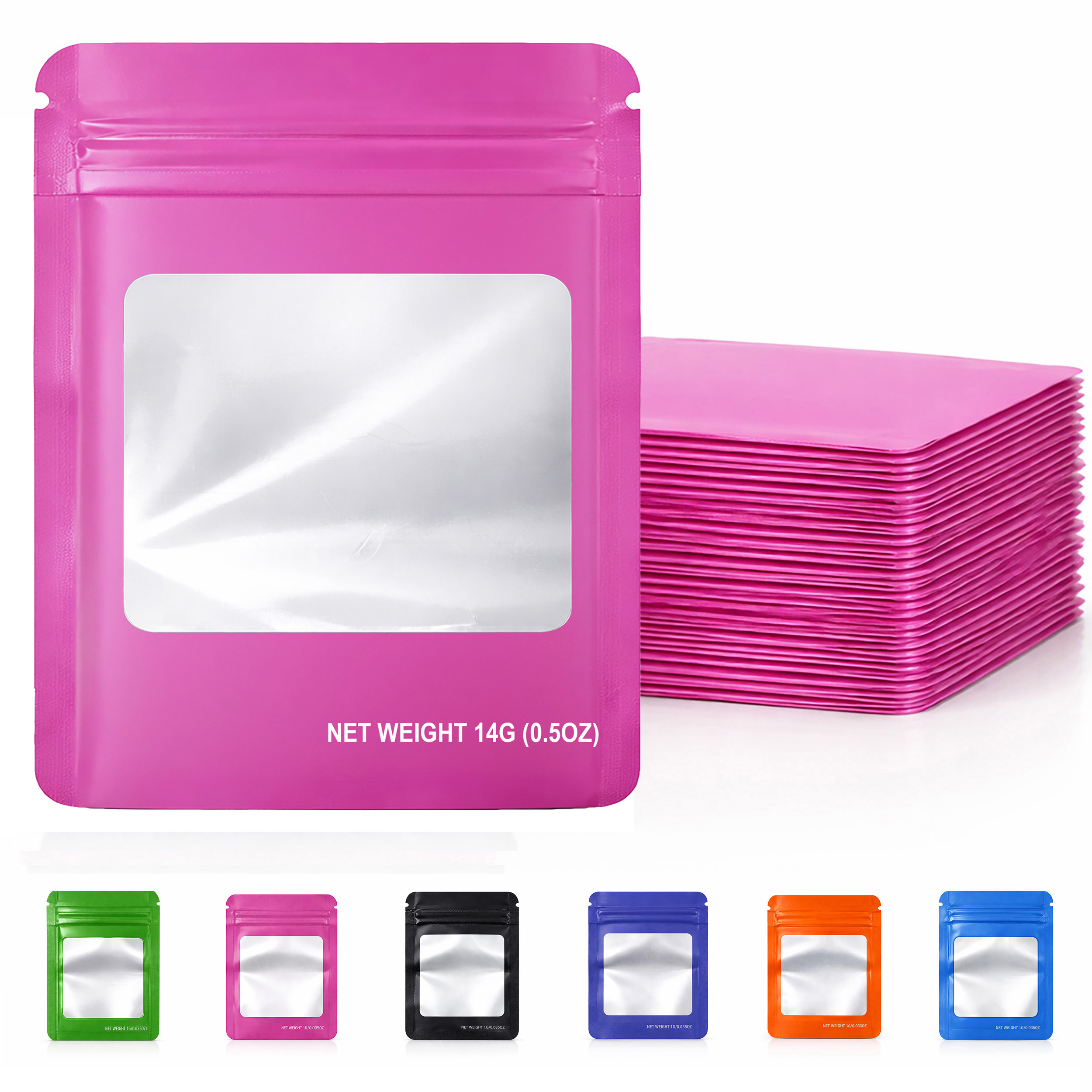 14G Blank Square Window Mylar Bag – Premium Packaging (Pink) (50 Count) SMBW-14G-008 - Image 5