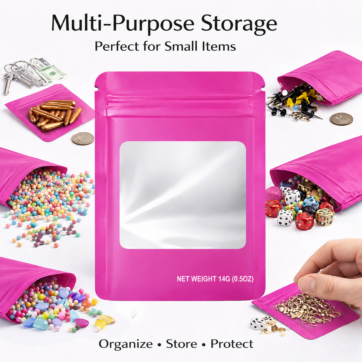 14G Blank Square Window Mylar Bag – Premium Packaging (Pink) (50 Count) SMBW-14G-008 - Image 6