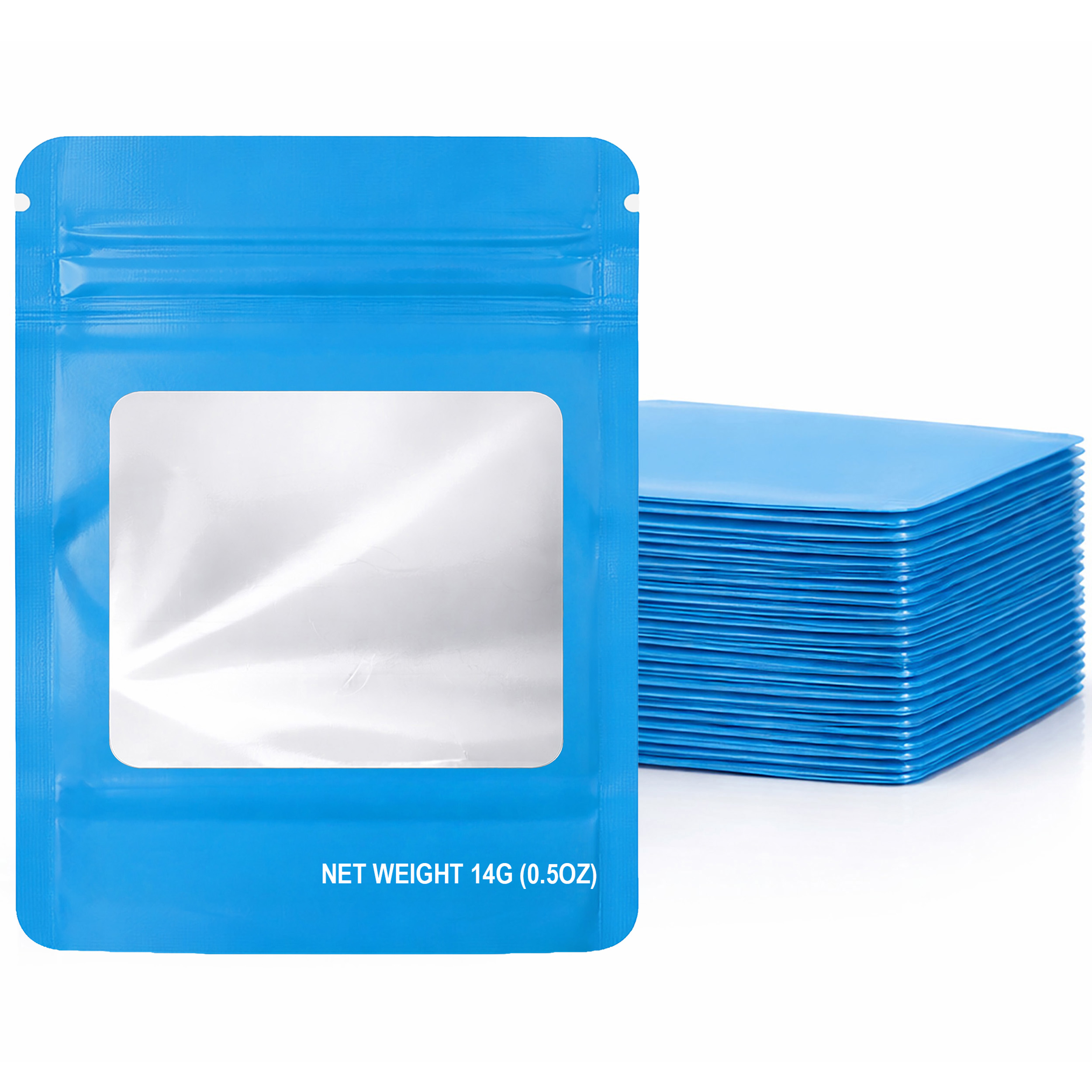 14G Blank Square Window Mylar Bag – Premium Packaging (Light Blue) (50 Count) SMBW-14G-010