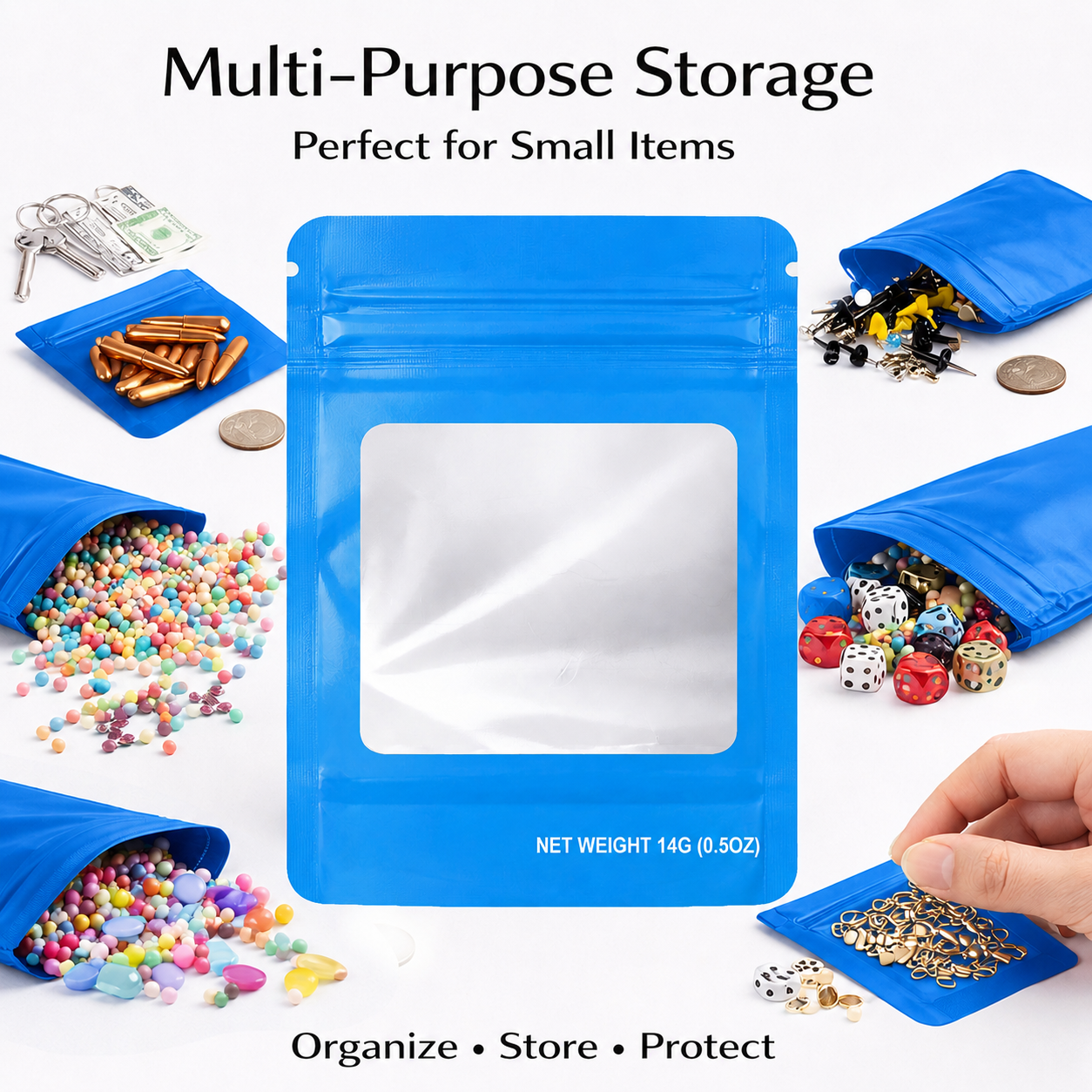 14G Blank Square Window Mylar Bag – Premium Packaging (Light Blue) (50 Count) SMBW-14G-010 - Image 5