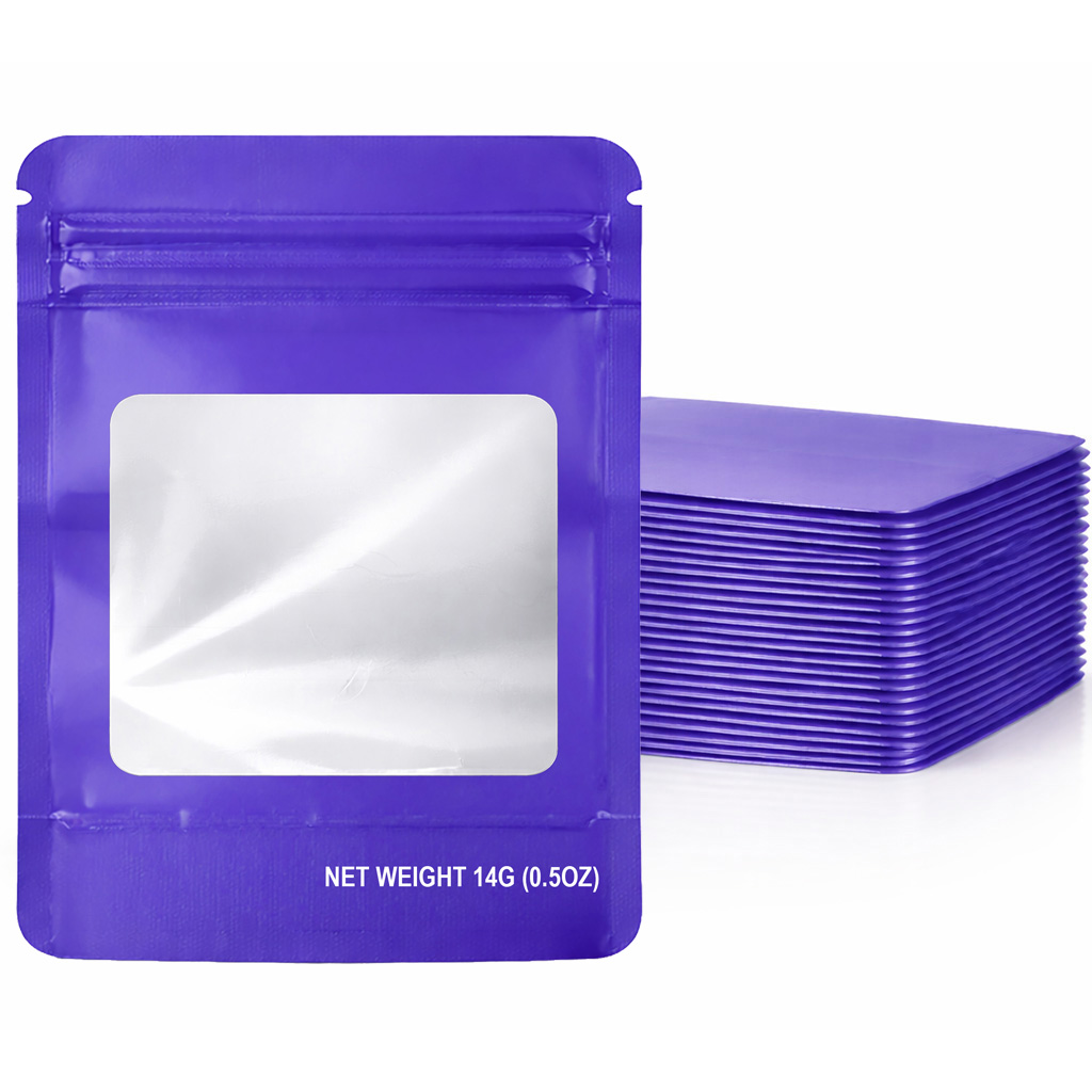 14G Blank Square Window Mylar Bag – Premium Packaging (Purple) (50 Count) SMBW-14G-011