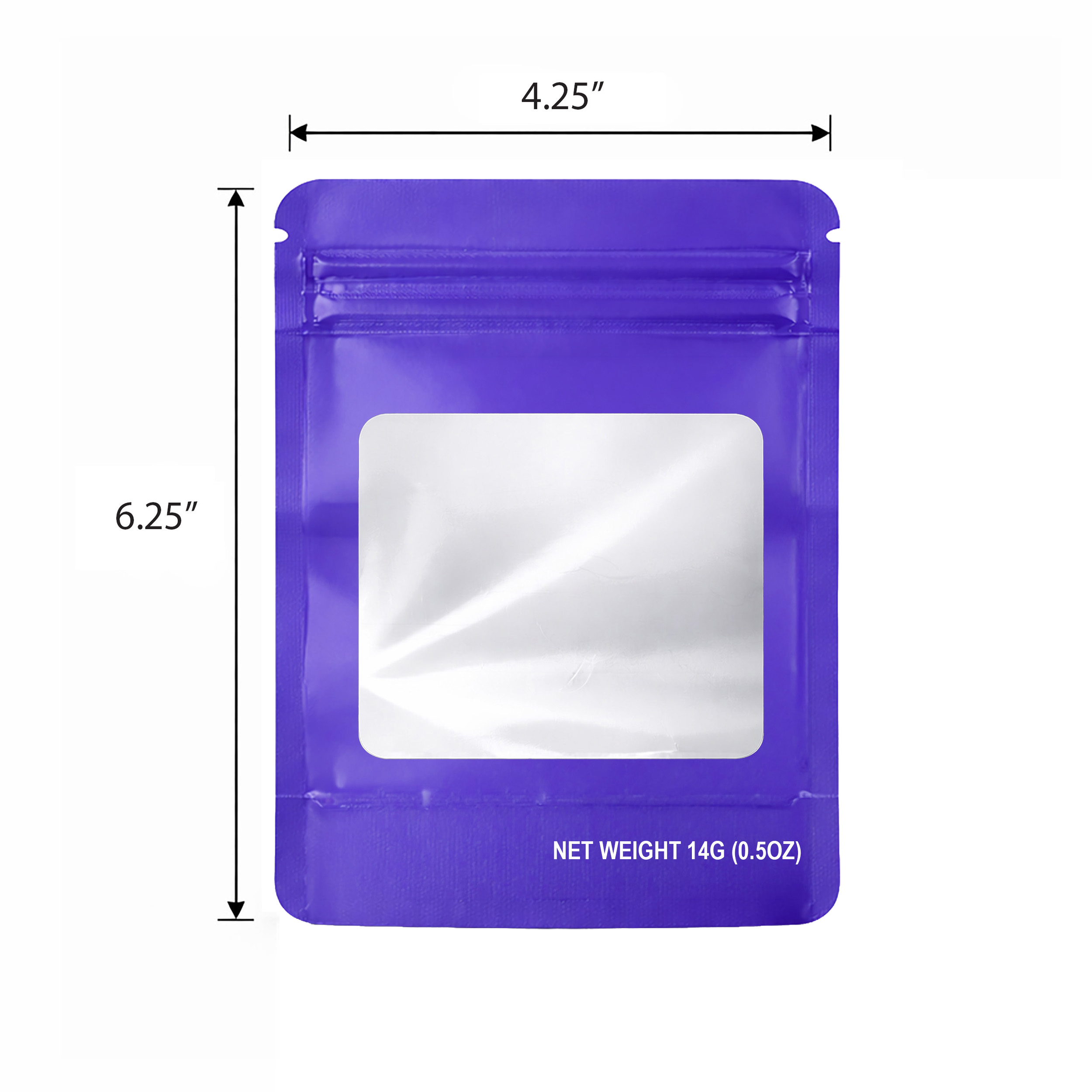 14G Blank Square Window Mylar Bag – Premium Packaging (Purple) (50 Count) SMBW-14G-011 - Image 2
