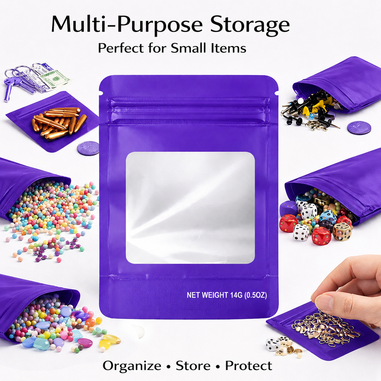 14G Blank Square Window Mylar Bag – Premium Packaging (Purple) (50 Count) SMBW-14G-011 - Image 5