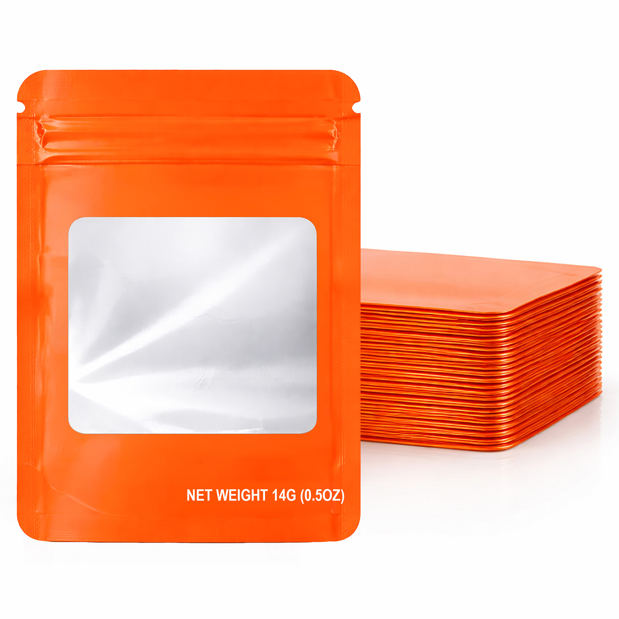 14G Blank Square Window Mylar Bag – Premium Packaging (Orange) (50 Count) SMBW-14G-012
