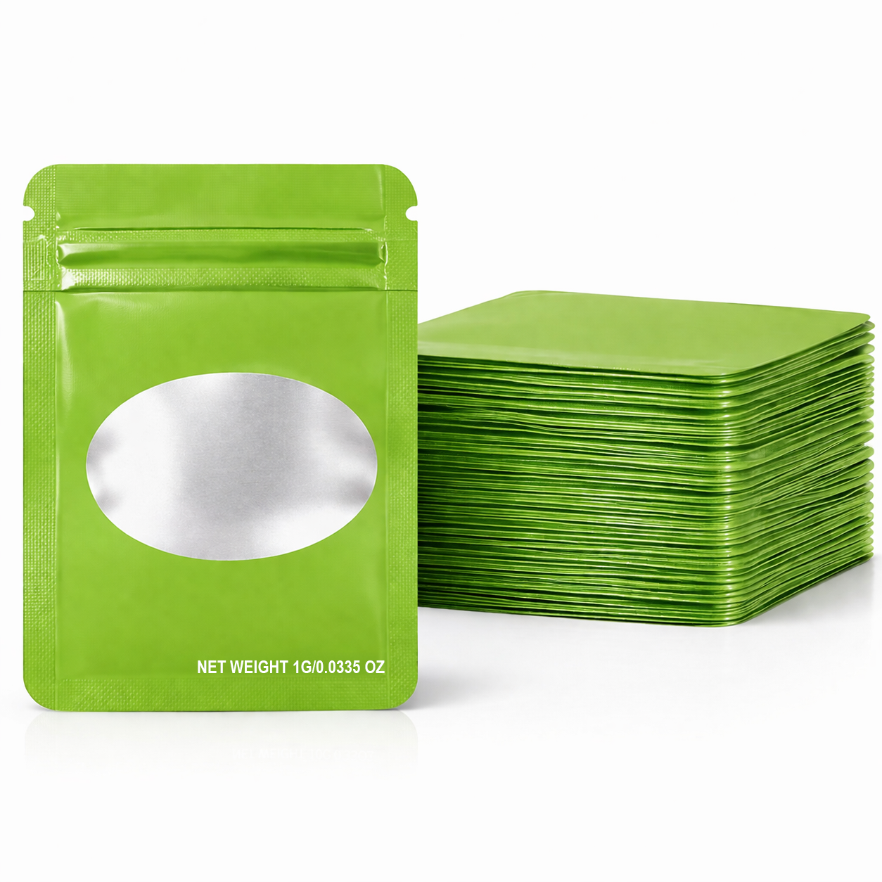 1 Gram Mylar Bag – Premium Smell-Proof Flower Packaging - Lime Green Solid Color (100 Count) SMBW-1G-003