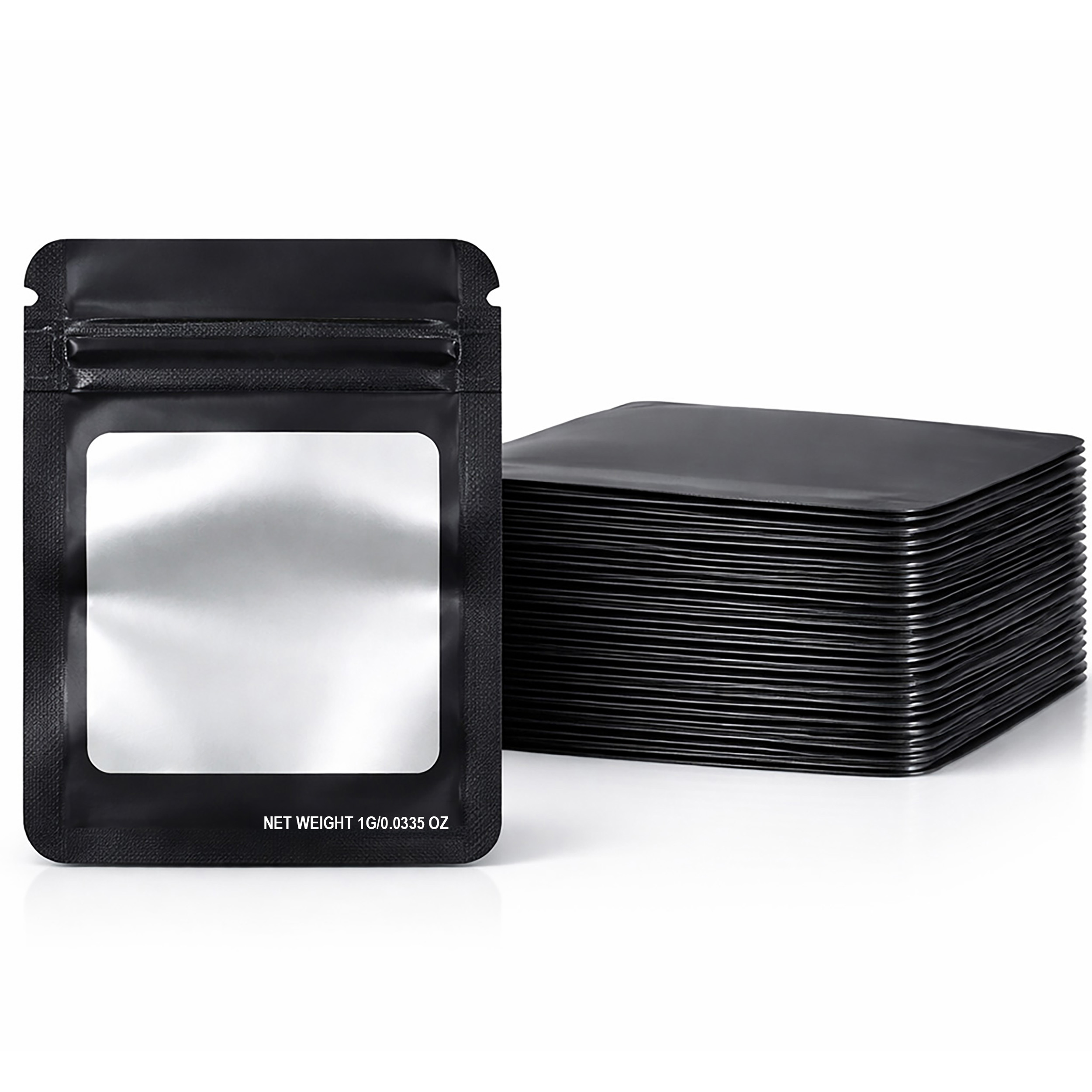 1G Blank Square Window Mylar Bag – Premium Packaging (Black) (100 Count) SMBW-1G-007