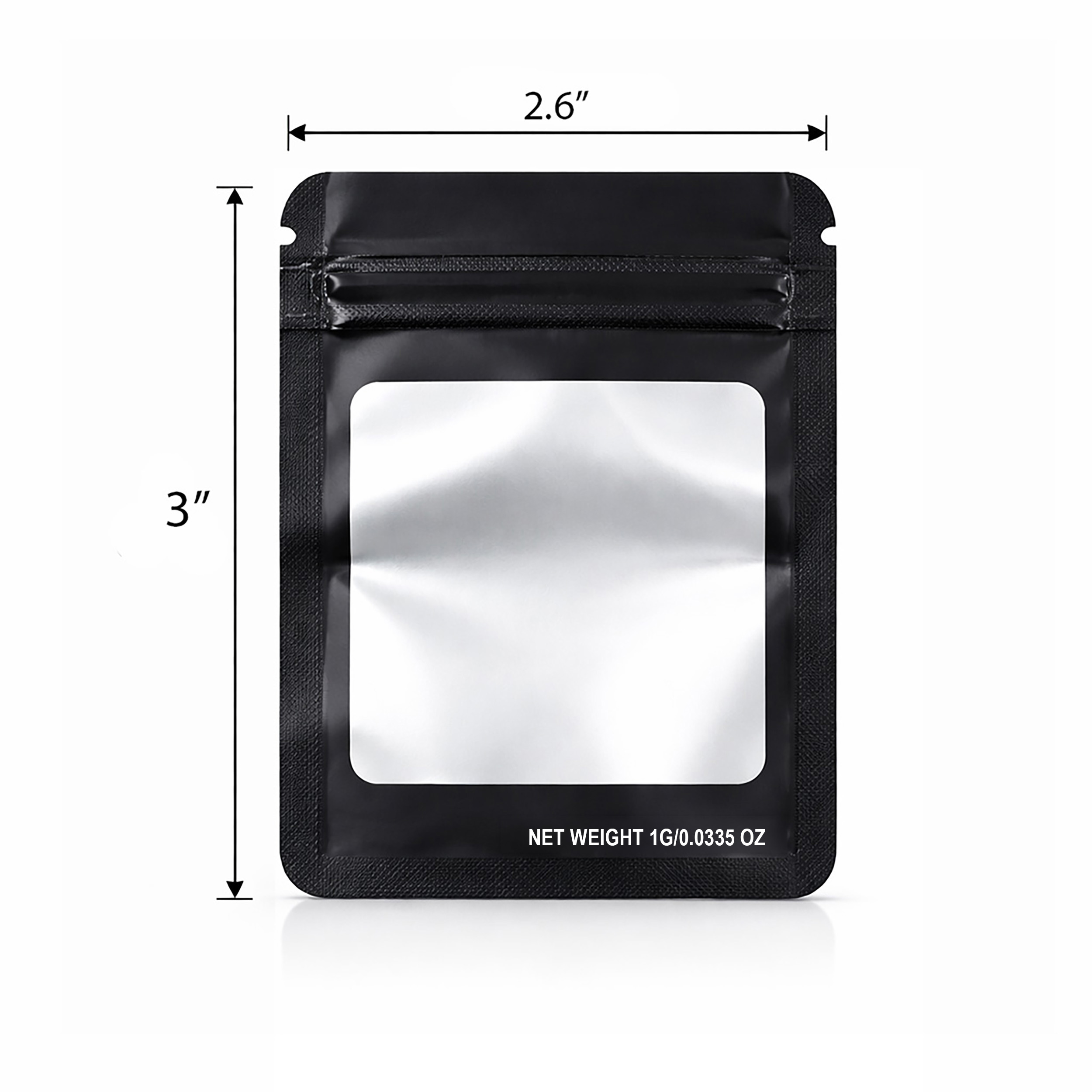 1G Blank Square Window Mylar Bag – Premium Packaging (Black) (100 Count) SMBW-1G-007 - Image 2