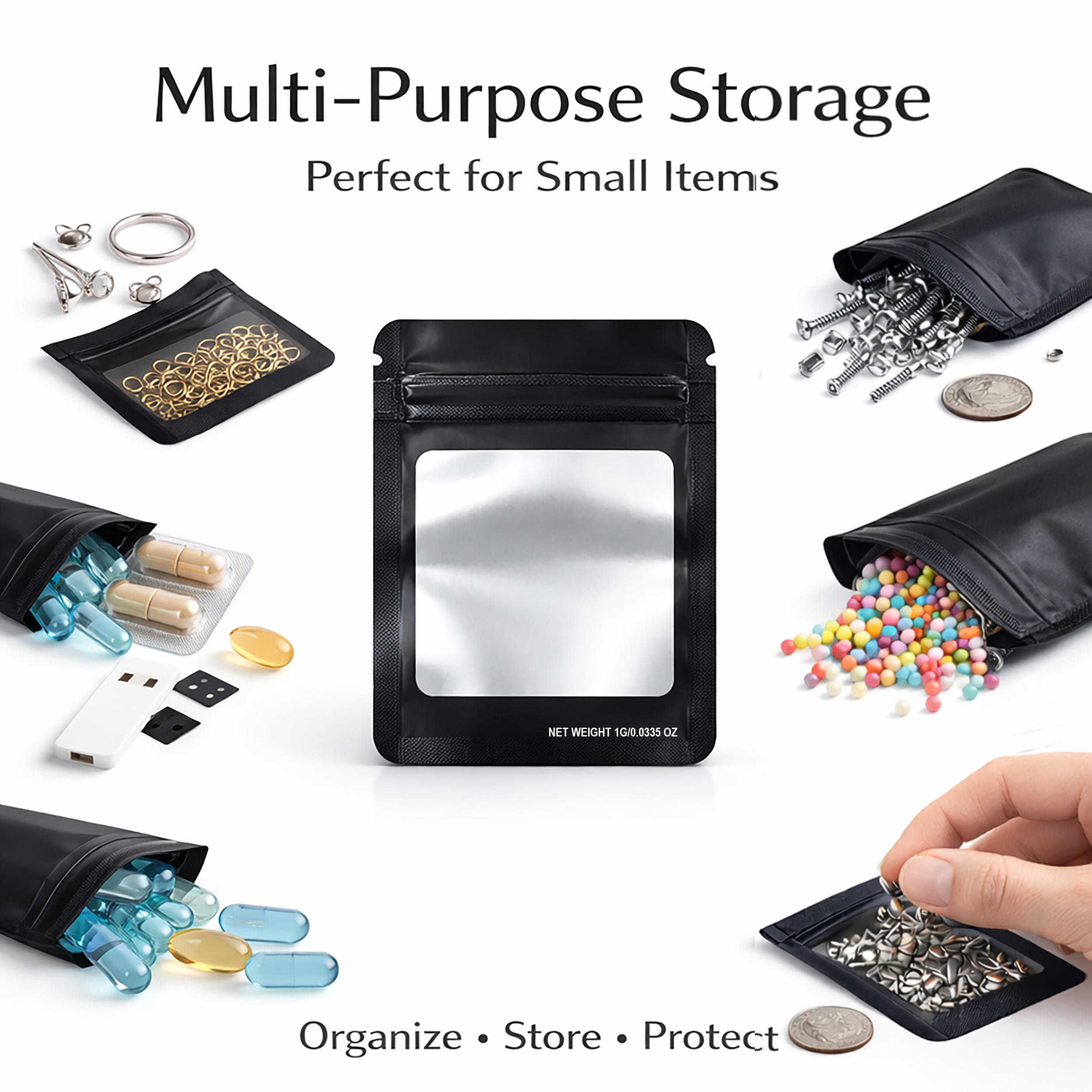 1G Blank Square Window Mylar Bag – Premium Packaging (Black) (100 Count) SMBW-1G-007 - Image 5