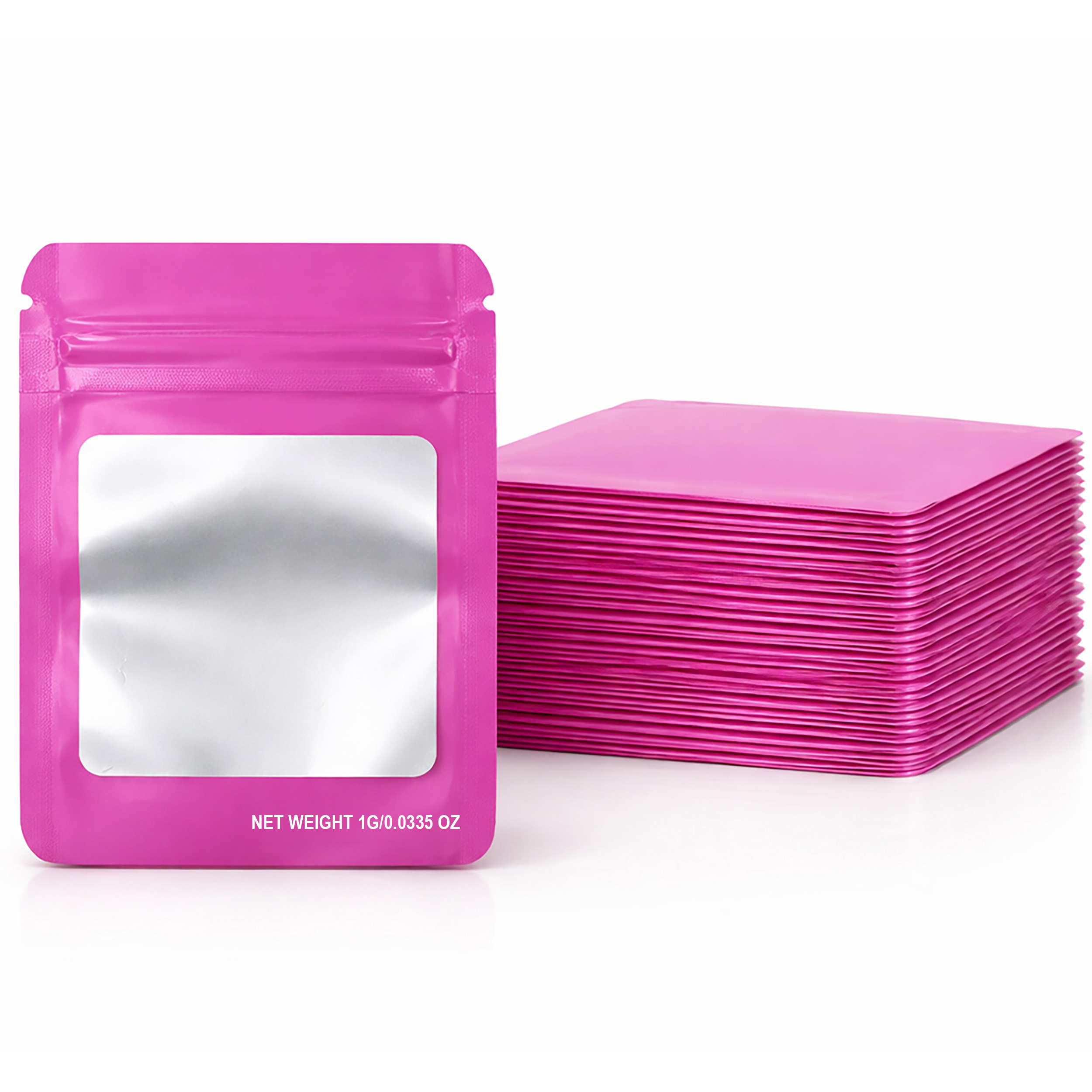 1G Blank Square Window Mylar Bag – Premium Packaging (Pink) (100 Count) SMBW-1G-008