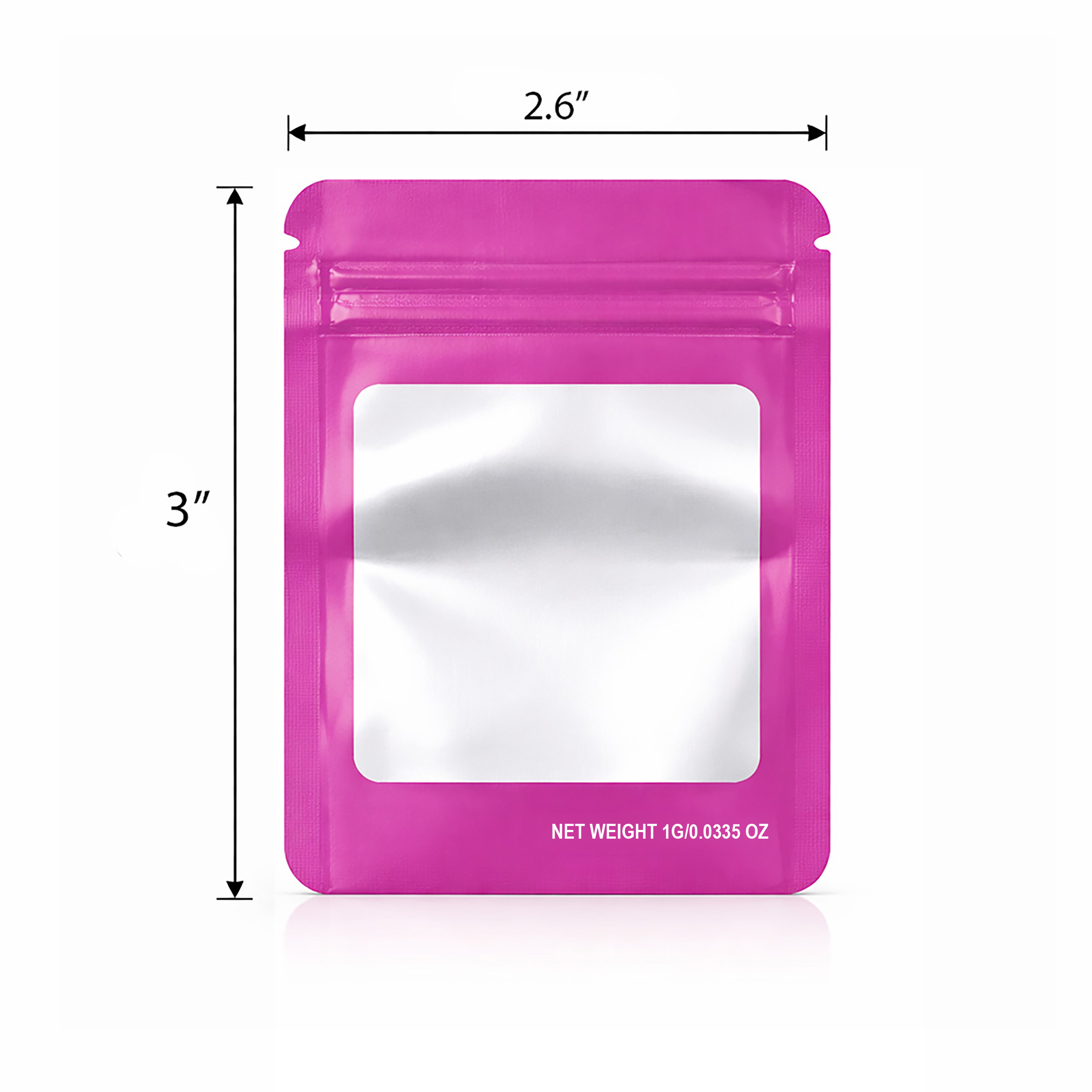 1G Blank Square Window Mylar Bag – Premium Packaging (Pink) (100 Count) SMBW-1G-008 - Image 2