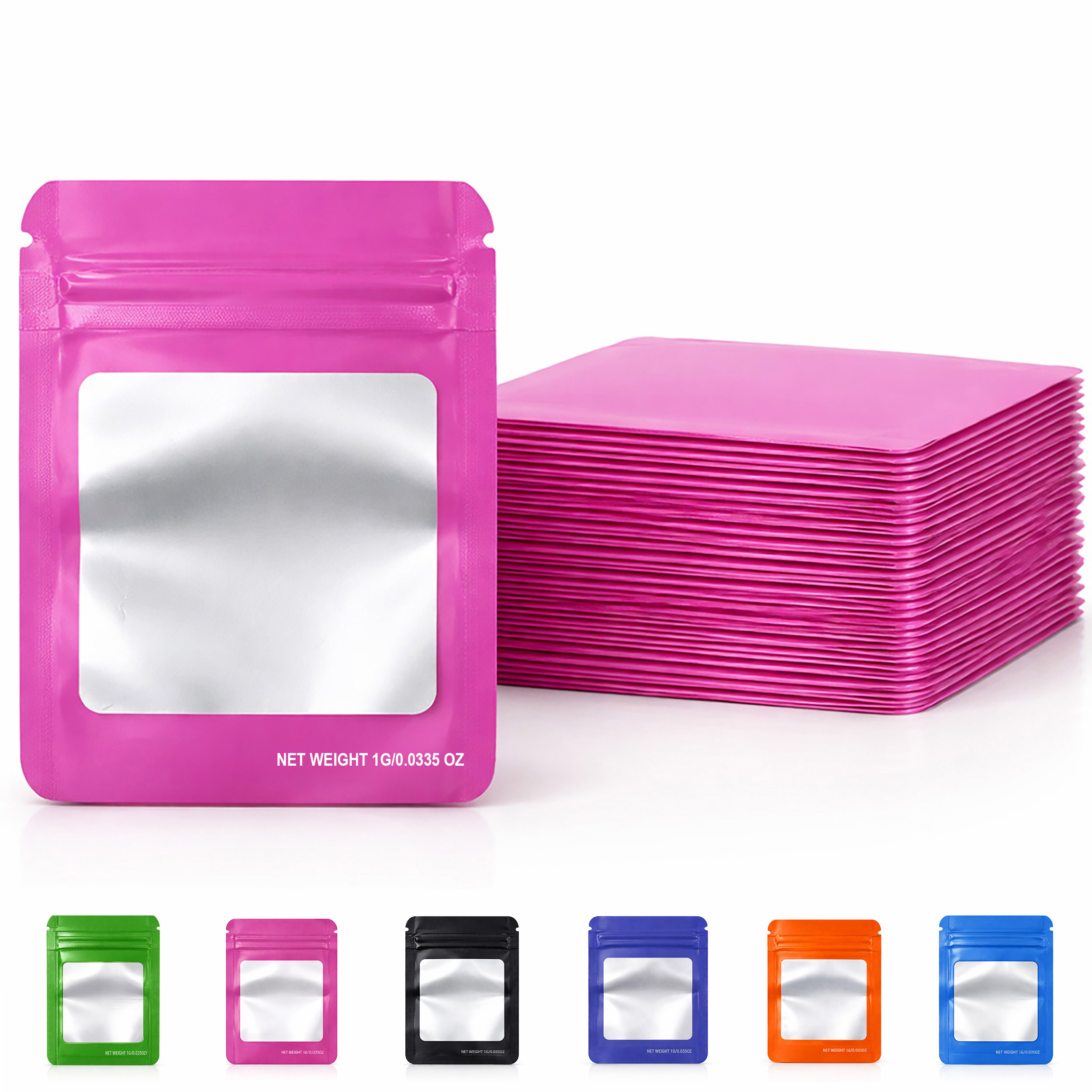 1G Blank Square Window Mylar Bag – Premium Packaging (Pink) (100 Count) SMBW-1G-008 - Image 5