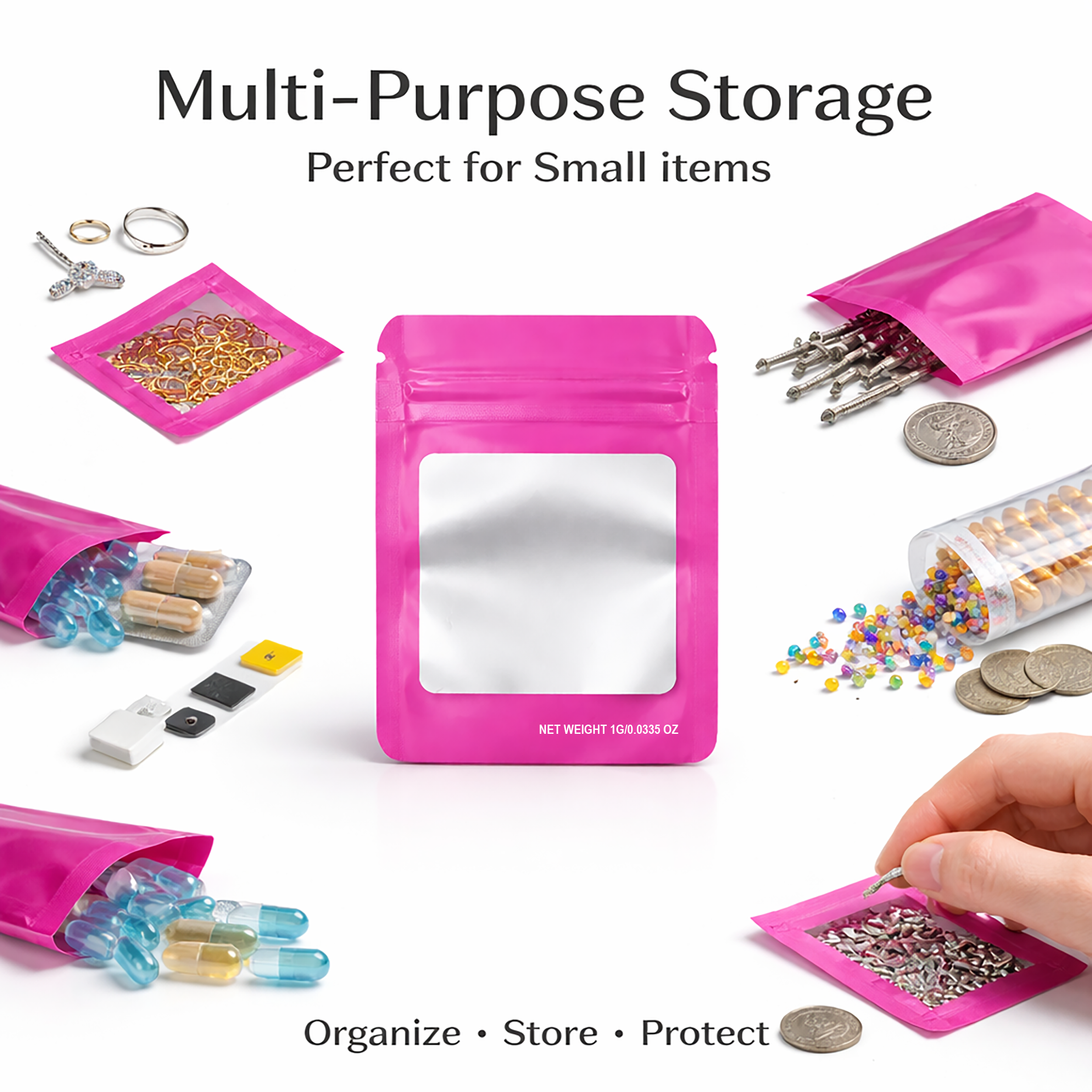 1G Blank Square Window Mylar Bag – Premium Packaging (Pink) (100 Count) SMBW-1G-008 - Image 6