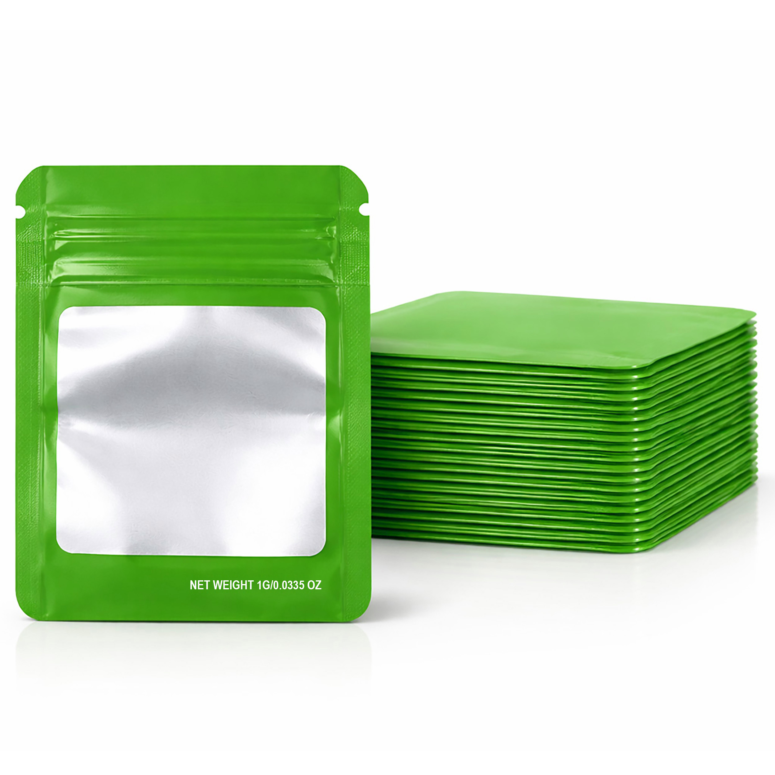 1G Blank Square Window Mylar Bag – Premium Packaging (Green) (100 Count) SMBW-1G-009