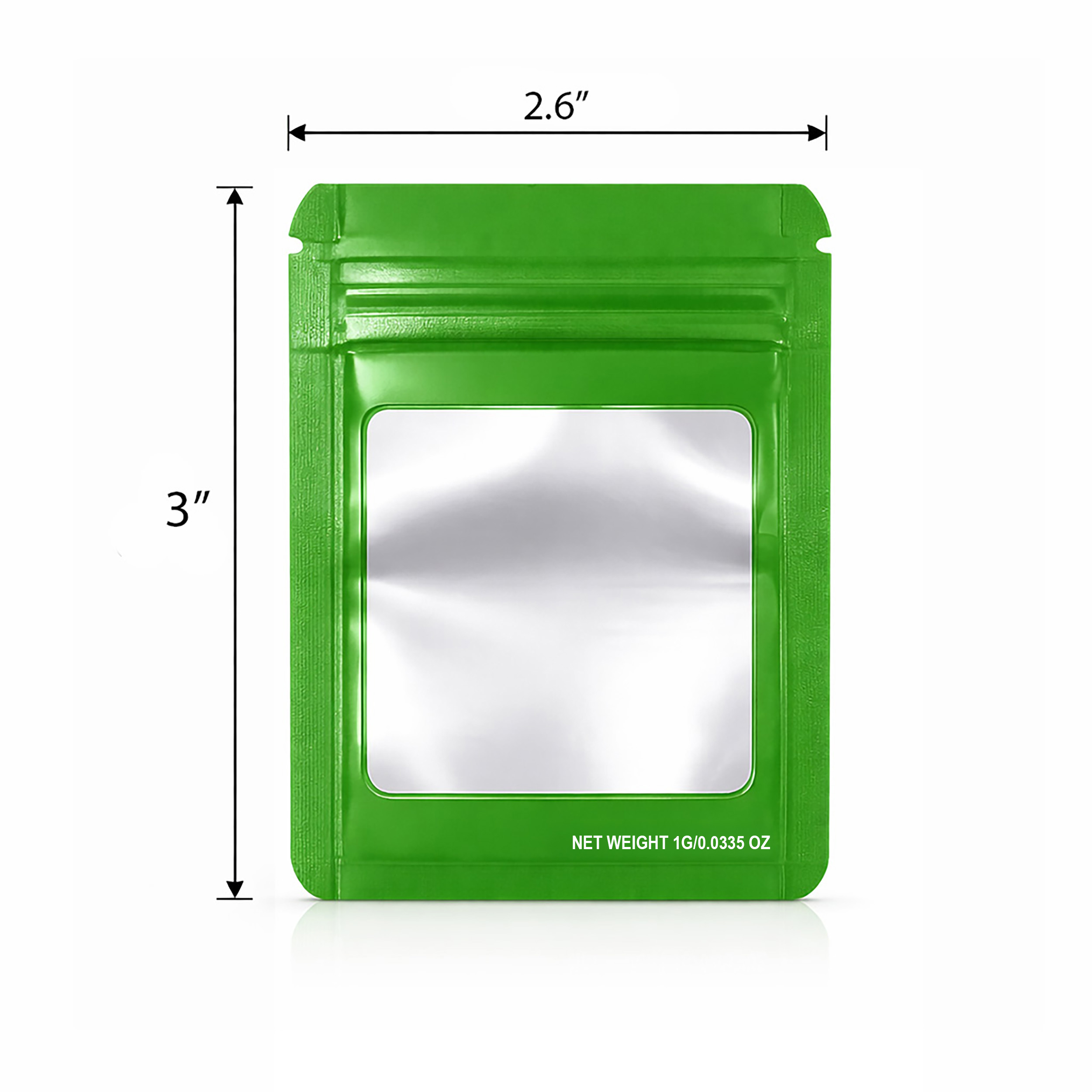 1G Blank Square Window Mylar Bag – Premium Packaging (Green) (100 Count) SMBW-1G-009 - Image 2