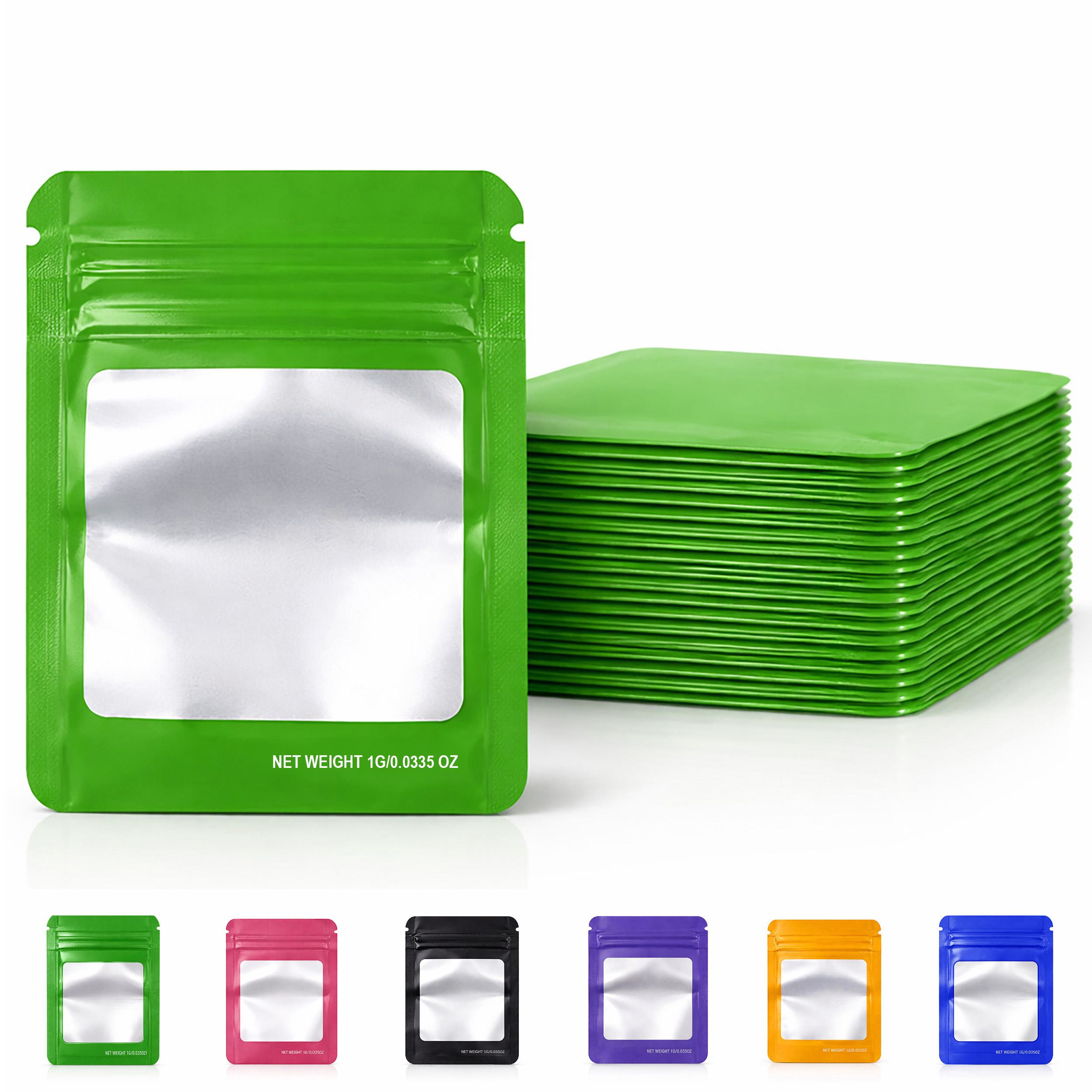 1G Blank Square Window Mylar Bag – Premium Packaging (Green) (100 Count) SMBW-1G-009 - Image 6