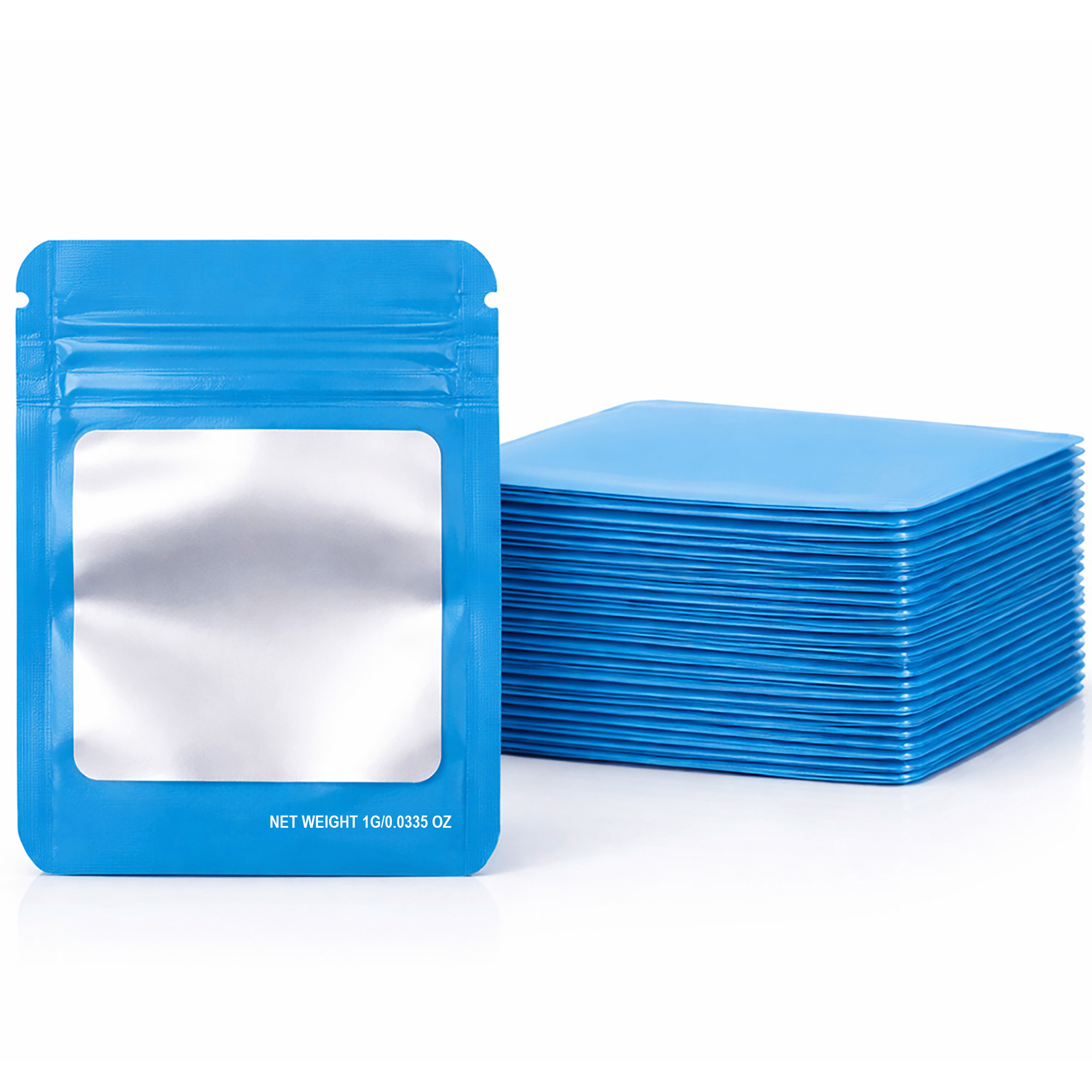 1G Blank Square Window Mylar Bag – Premium Packaging (Light Blue) (100 Count) SMBW-1G-010