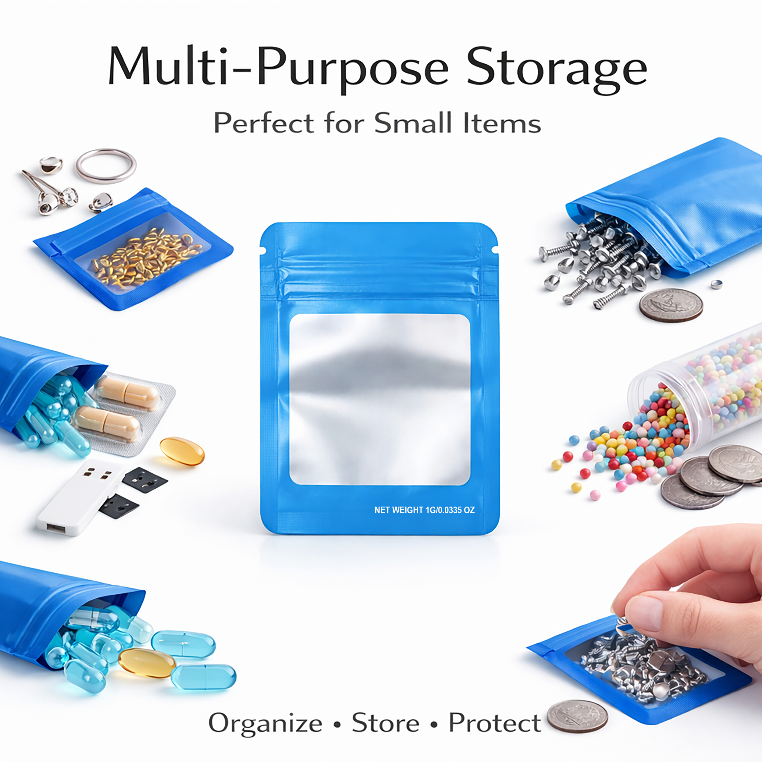 1G Blank Square Window Mylar Bag – Premium Packaging (Light Blue) (100 Count) SMBW-1G-010 - Image 5