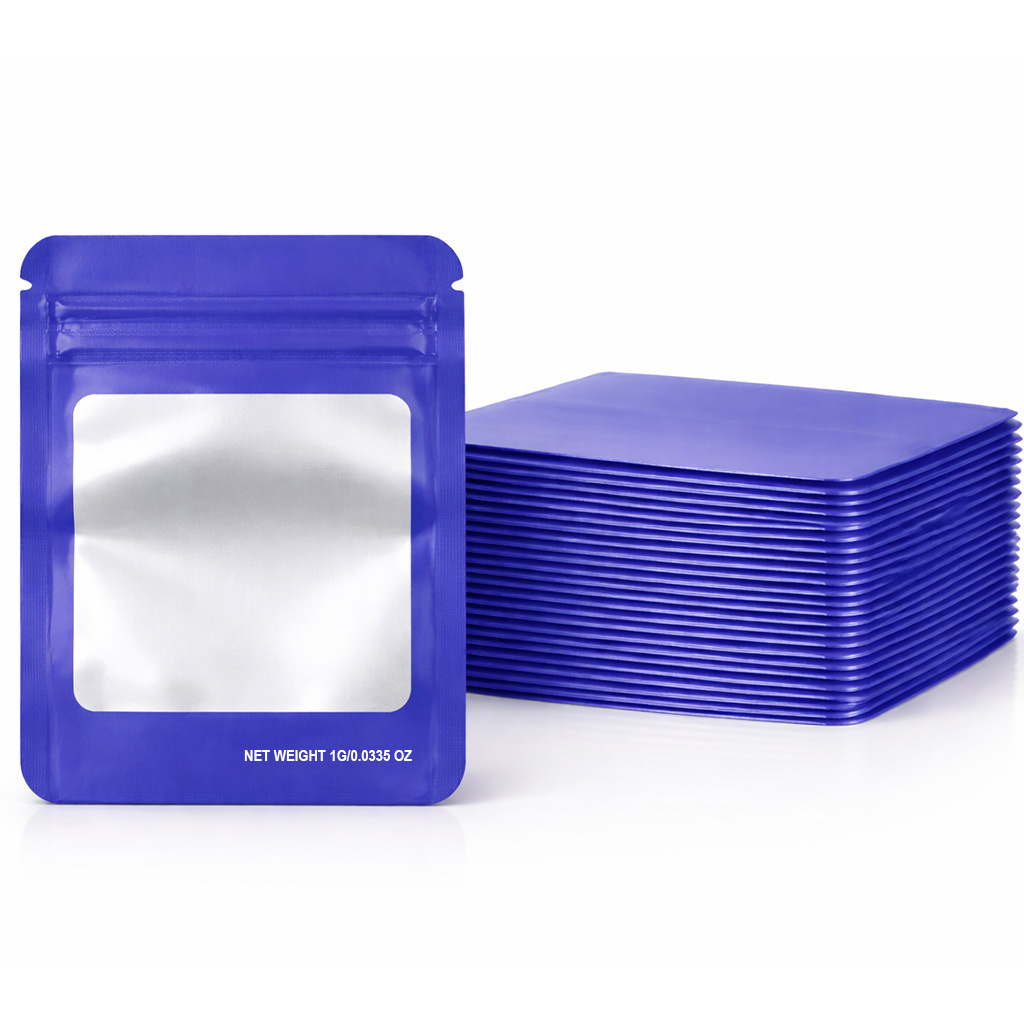 1G Blank Square Window Mylar Bag – Premium Packaging (Purple) (100 Count) SMBW-1G-011