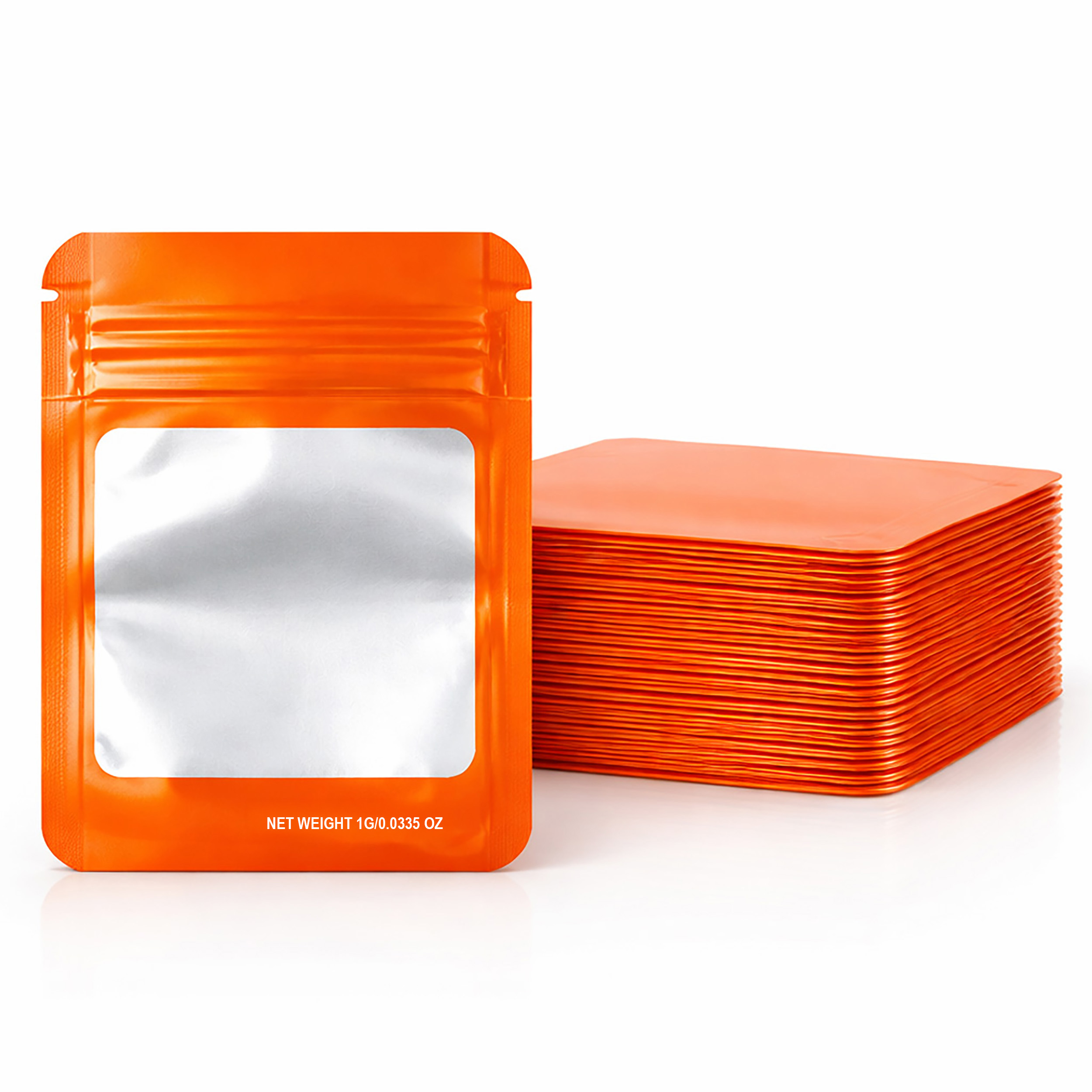 1G Blank Square Window Mylar Bag – Premium Packaging (Orange) (100 Count) SMBW-1G-012