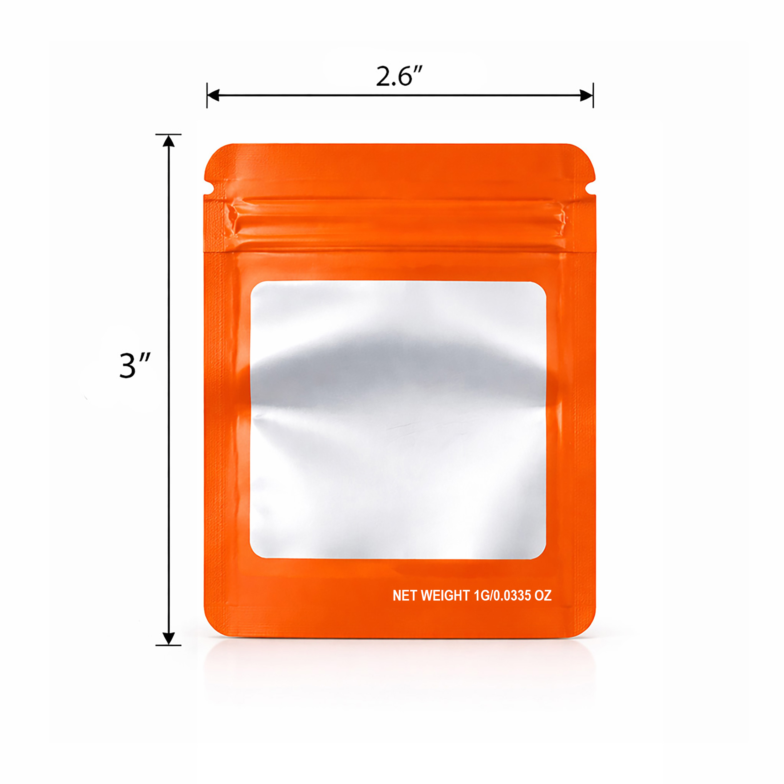 1G Blank Square Window Mylar Bag – Premium Packaging (Orange) (100 Count) SMBW-1G-012 - Image 2