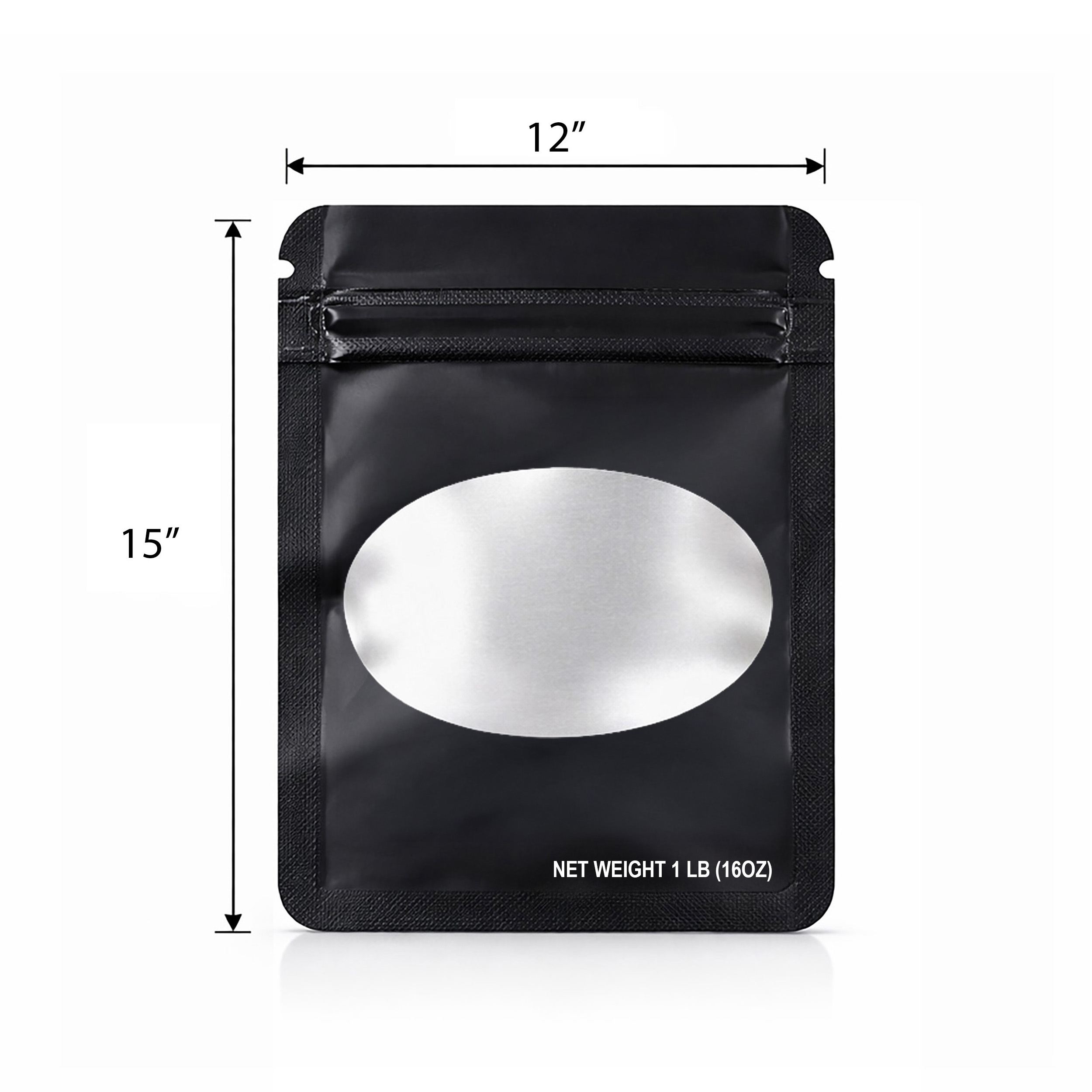 1Lb Oval Window Mylar Bag - Premium Packaging (25 Count) (Black) SMBW-1LB-001 - Image 2