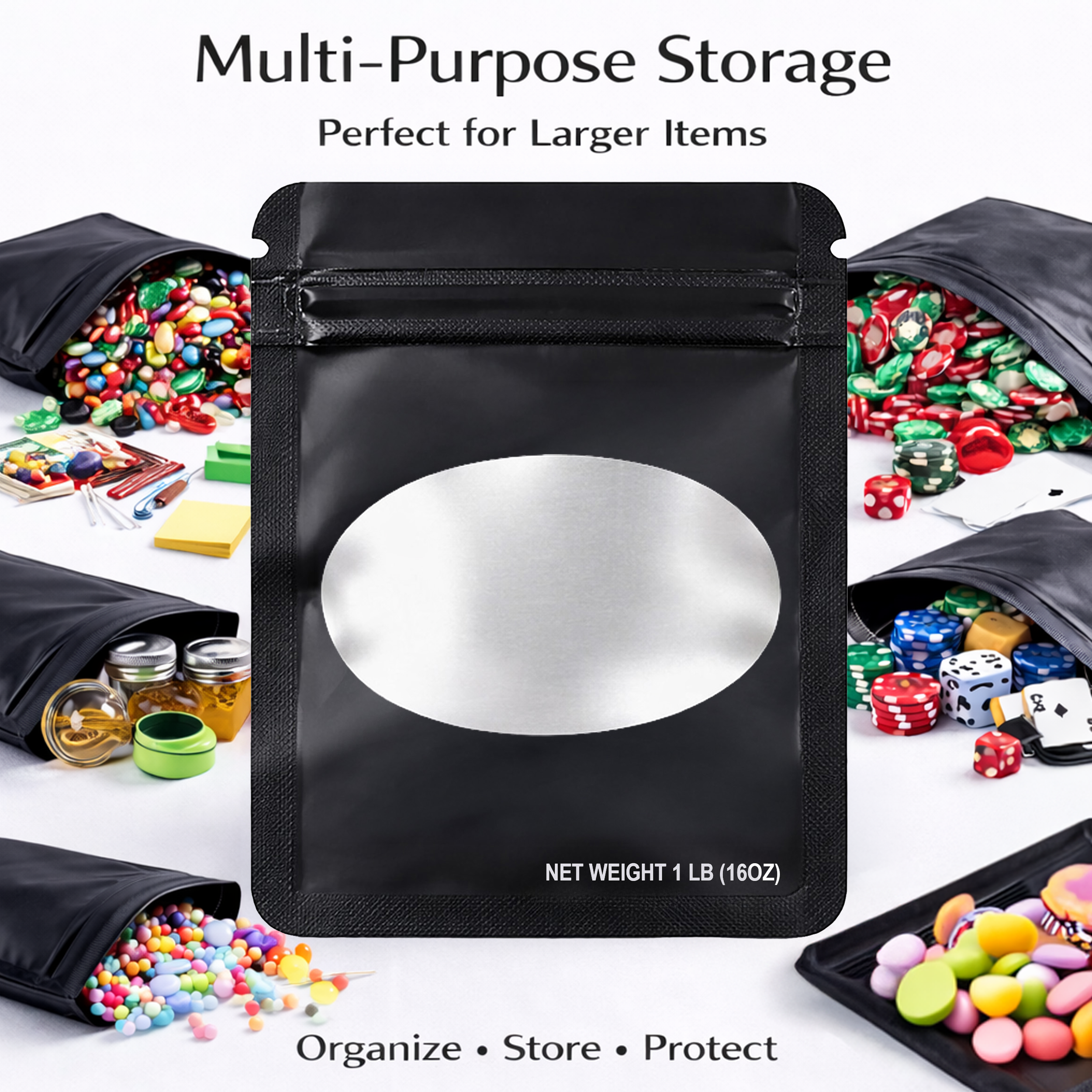 1Lb Oval Window Mylar Bag - Premium Packaging (25 Count) (Black) SMBW-1LB-001 - Image 4