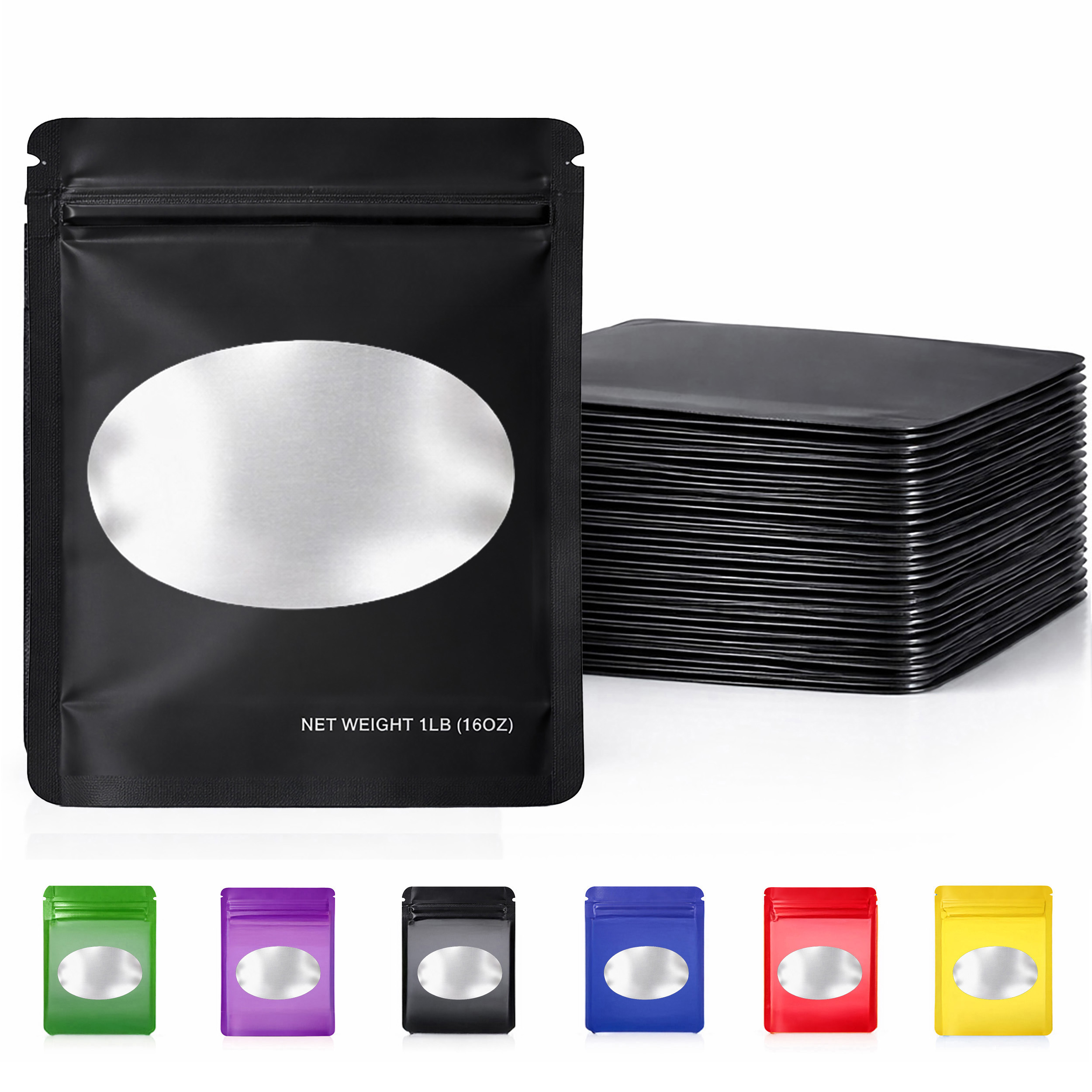 1Lb Oval Window Mylar Bag - Premium Packaging (25 Count) (Black) SMBW-1LB-001 - Image 3