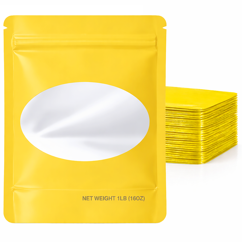 1Lb Oval Window Mylar Bag - Premium Packaging (25 Count) (Gold) SMBW-1LB-004