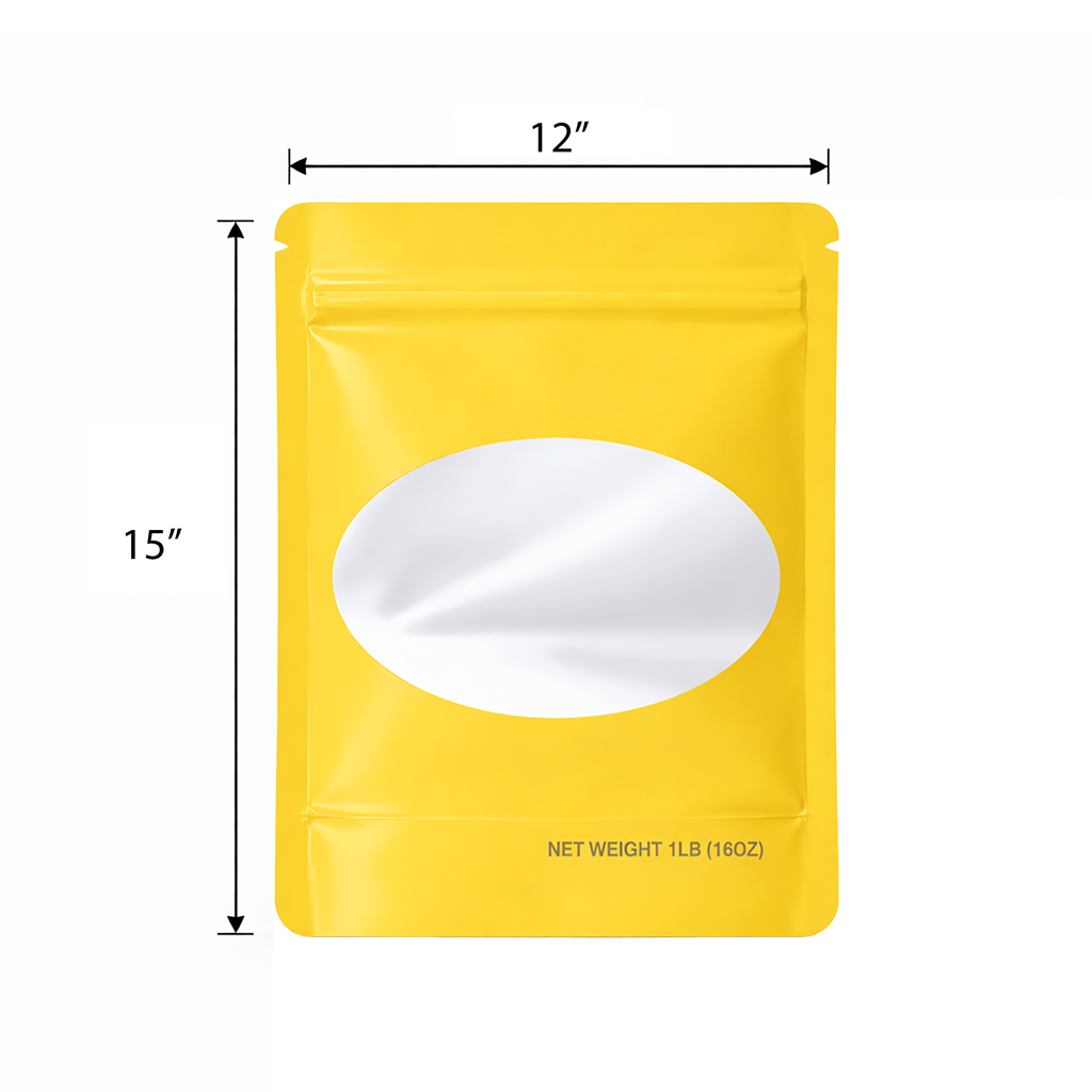1Lb Oval Window Mylar Bag - Premium Packaging (25 Count) (Gold) SMBW-1LB-004 - Image 2
