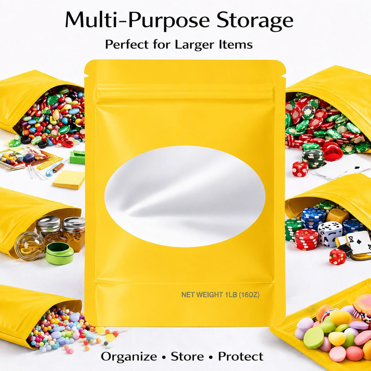 1Lb Oval Window Mylar Bag - Premium Packaging (25 Count) (Gold) SMBW-1LB-004 - Image 5