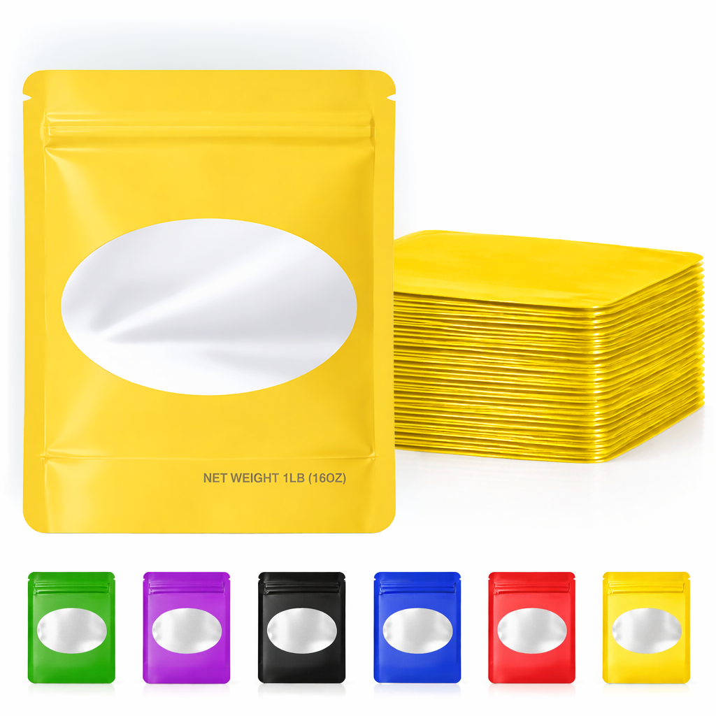 1Lb Oval Window Mylar Bag - Premium Packaging (25 Count) (Gold) SMBW-1LB-004 - Image 6