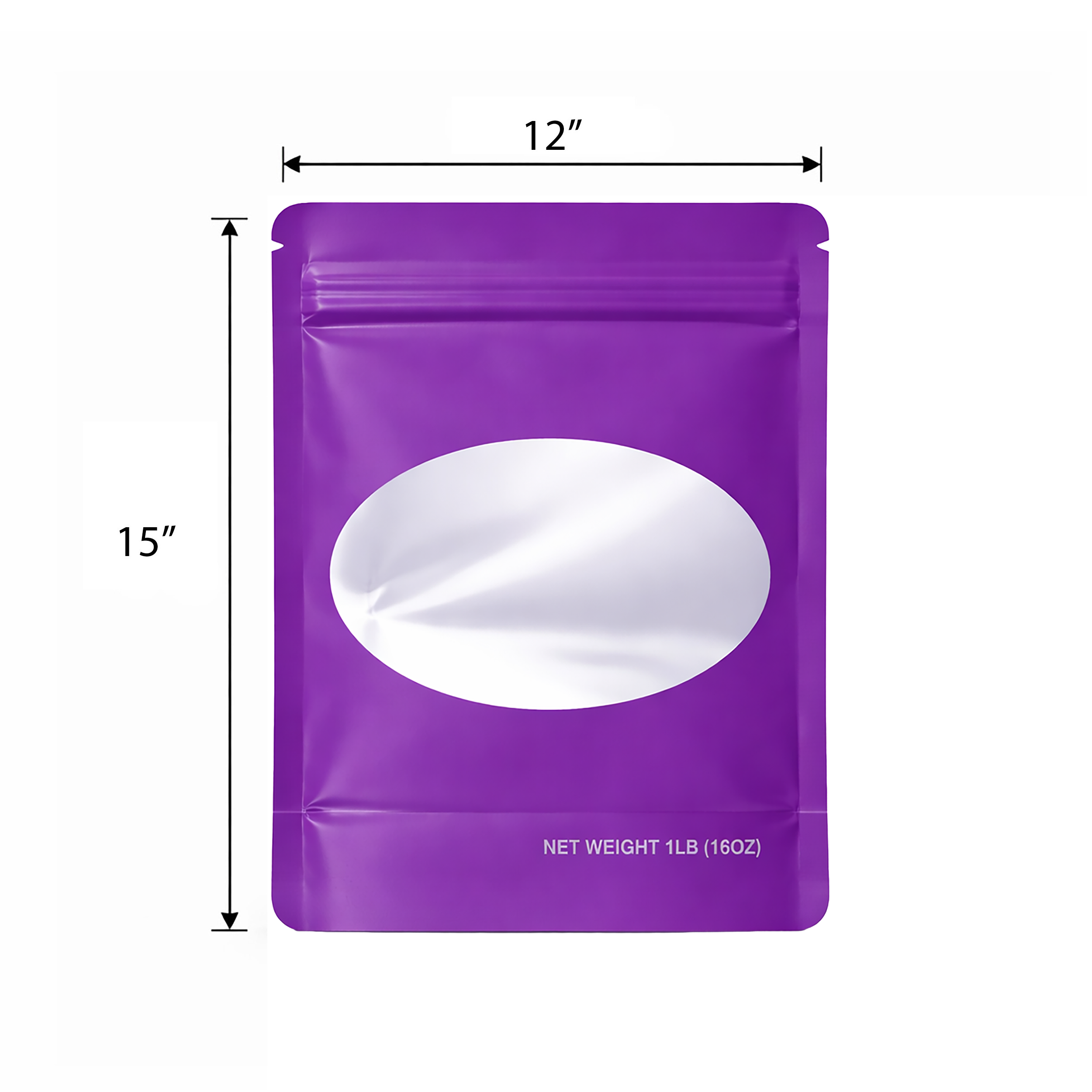 1Lb Oval Window Mylar Bag - Premium Packaging (25 Count) (Purple) SMBW-1LB-006 - Image 2