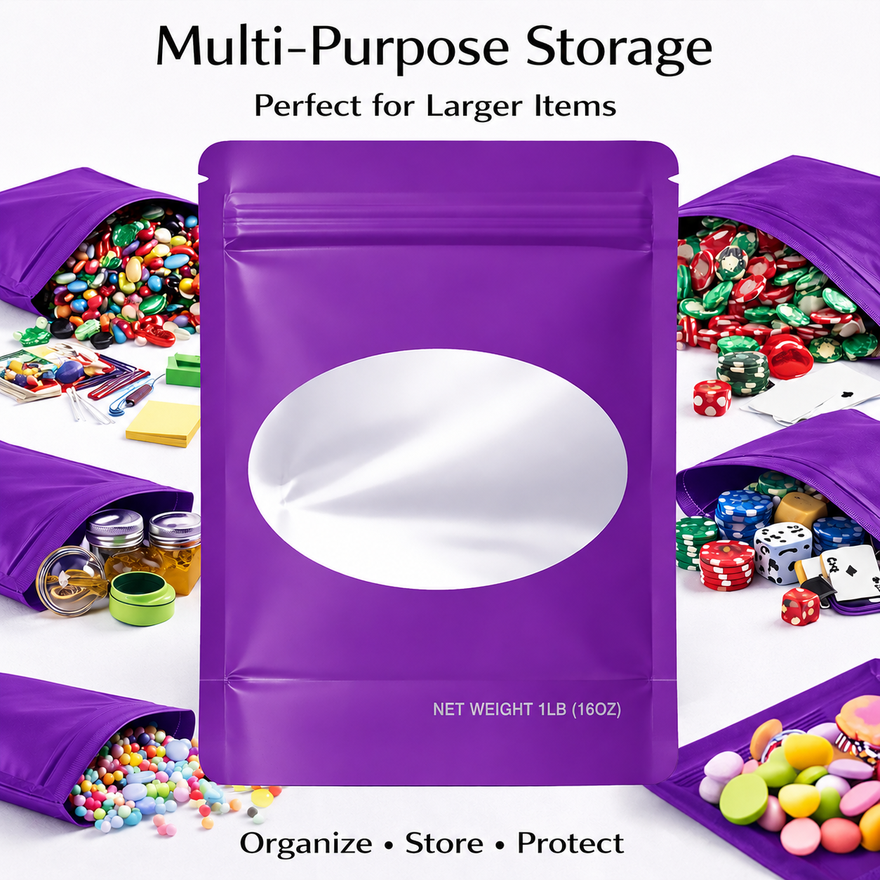 1Lb Oval Window Mylar Bag - Premium Packaging (25 Count) (Purple) SMBW-1LB-006 - Image 5