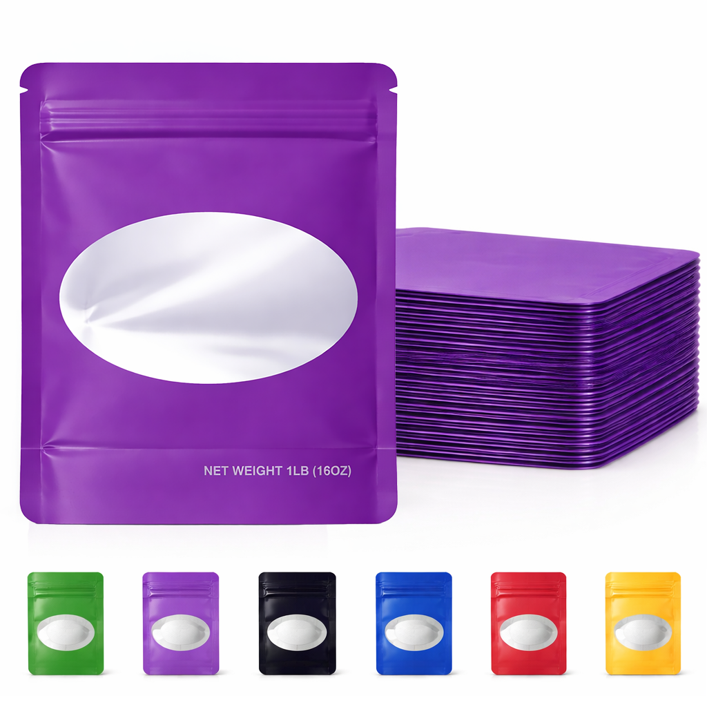 1Lb Oval Window Mylar Bag - Premium Packaging (25 Count) (Purple) SMBW-1LB-006 - Image 6